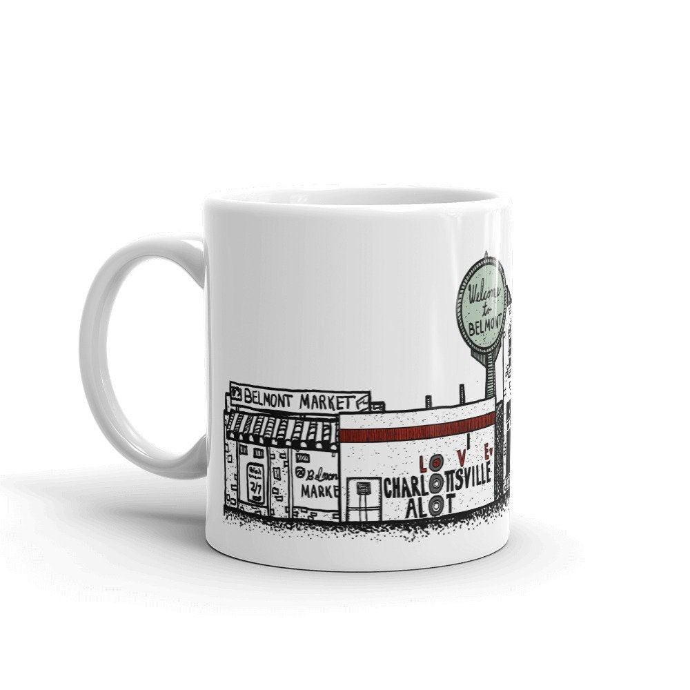 BellavanceInk: Coffee Mug With Pen & Ink Sketch Of Downtown Belmont in Charlottesville, Virginia - BellavanceInk