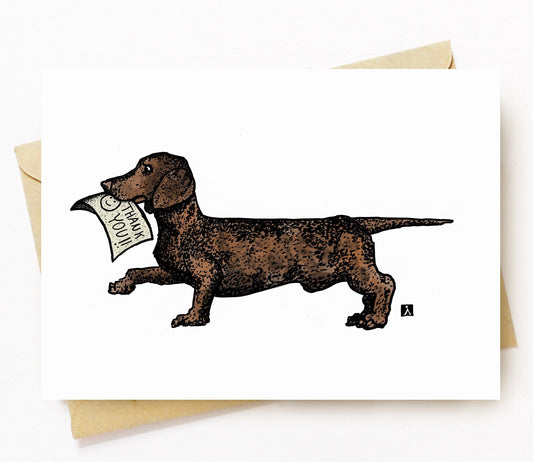BellavanceInk: Thank You Card With Wiener Dog Dachshund Holding Thank You Note Graphic 5 x 7 Inches - BellavanceInk