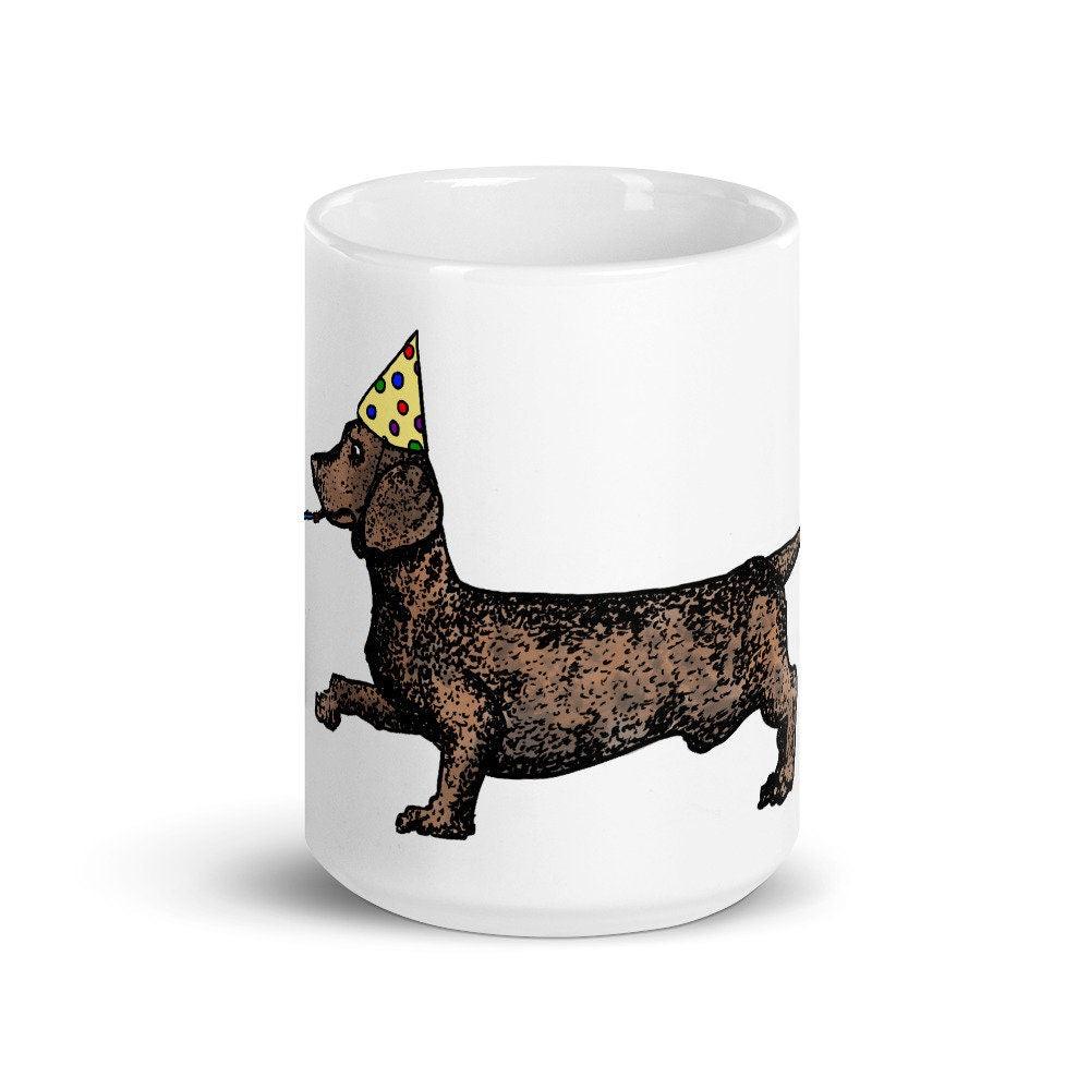 BellavanceInk: White Coffee Mug With Wiener Dog Dachshund Artwork Pen & Ink - BellavanceInk