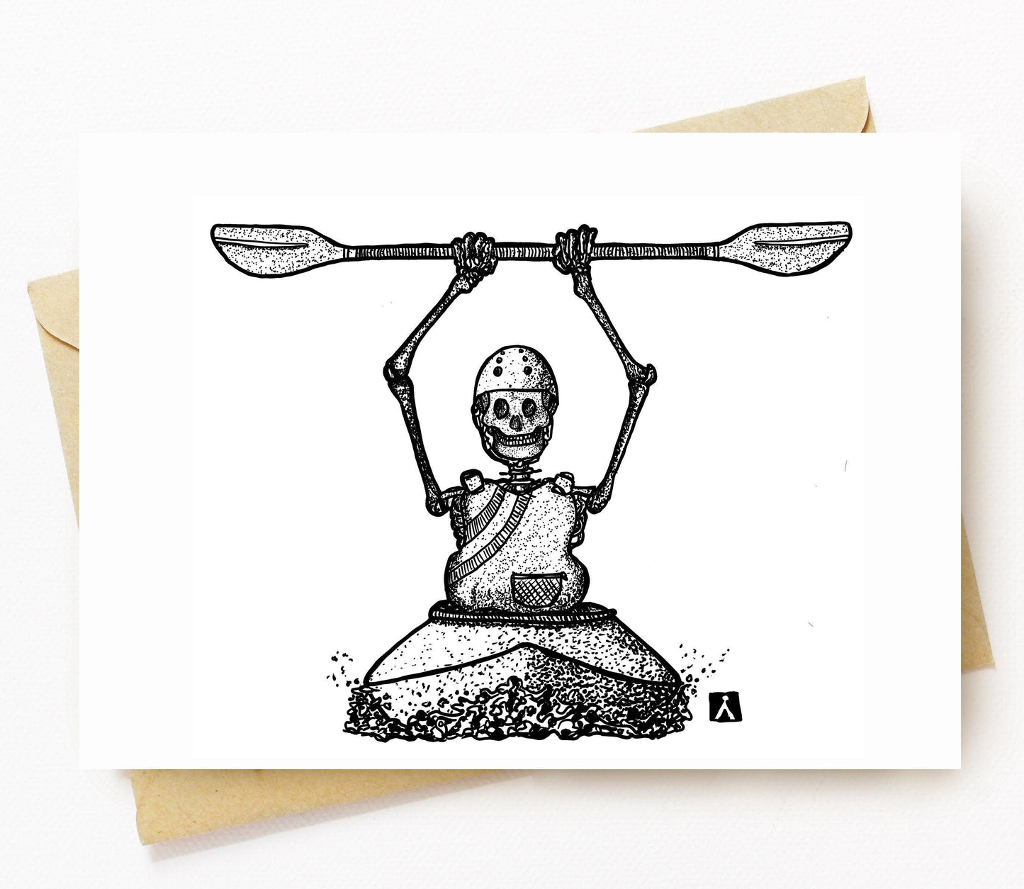 BellavanceInk: Greeting Card With Skeleton Whitewater Kayaking Down The River Styx 5 x 7 Inches - BellavanceInk