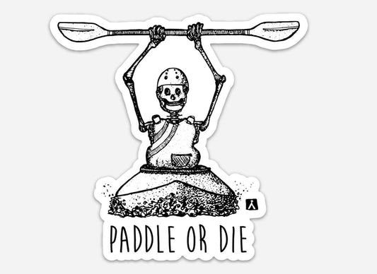 BellavanceInk: Paddle Or Die Skeleton Whitewater Kayak Vinyl Sticker Hand Drawn Illustration - BellavanceInk