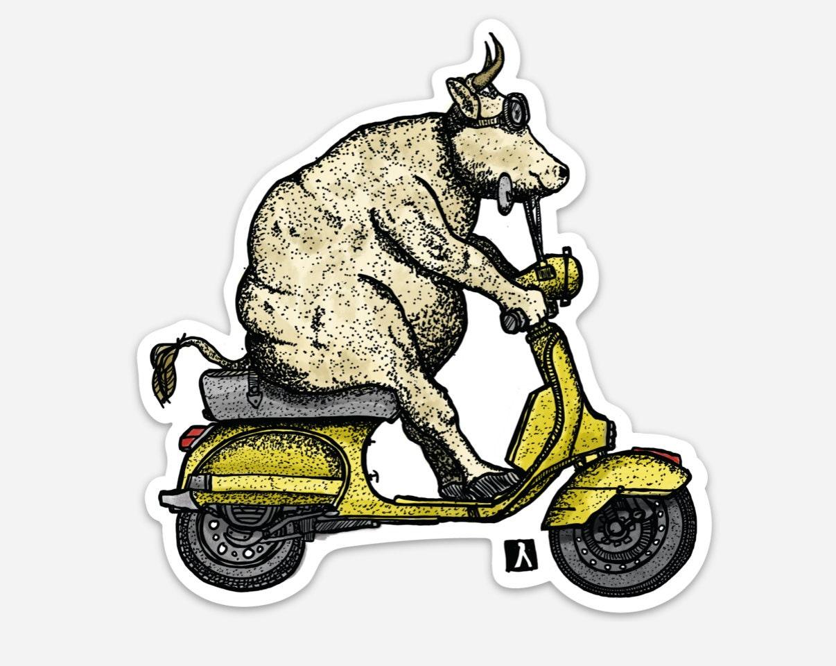 BellavanceInk: Cow Taking A Ride On Her Scooter Vinyl Sticker - BellavanceInk