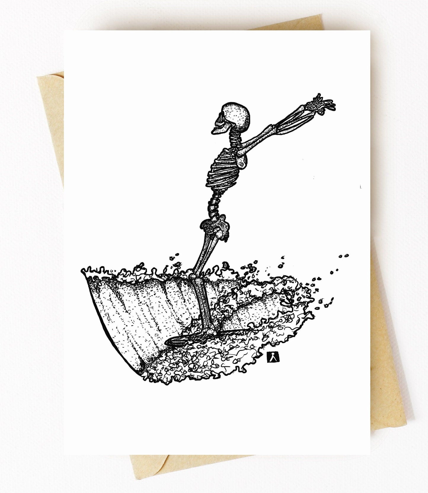BellavanceInk: Greeting Card With Skeleton Surfing On His Longboard 5 x 7 Inches - BellavanceInk