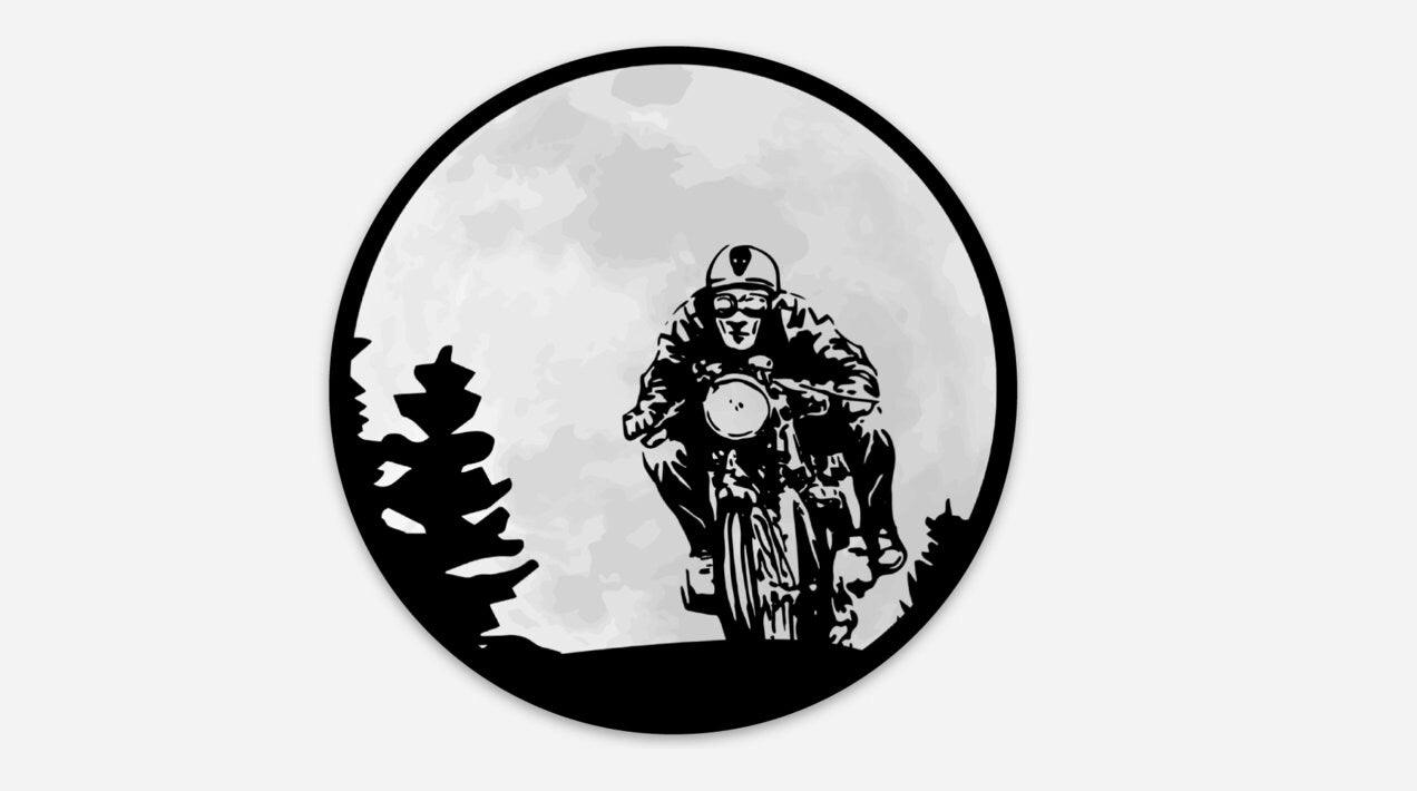 BellavanceInk: Moonlit Cafe Racer Rider Motorcycle Vinyl Sticker - BellavanceInk