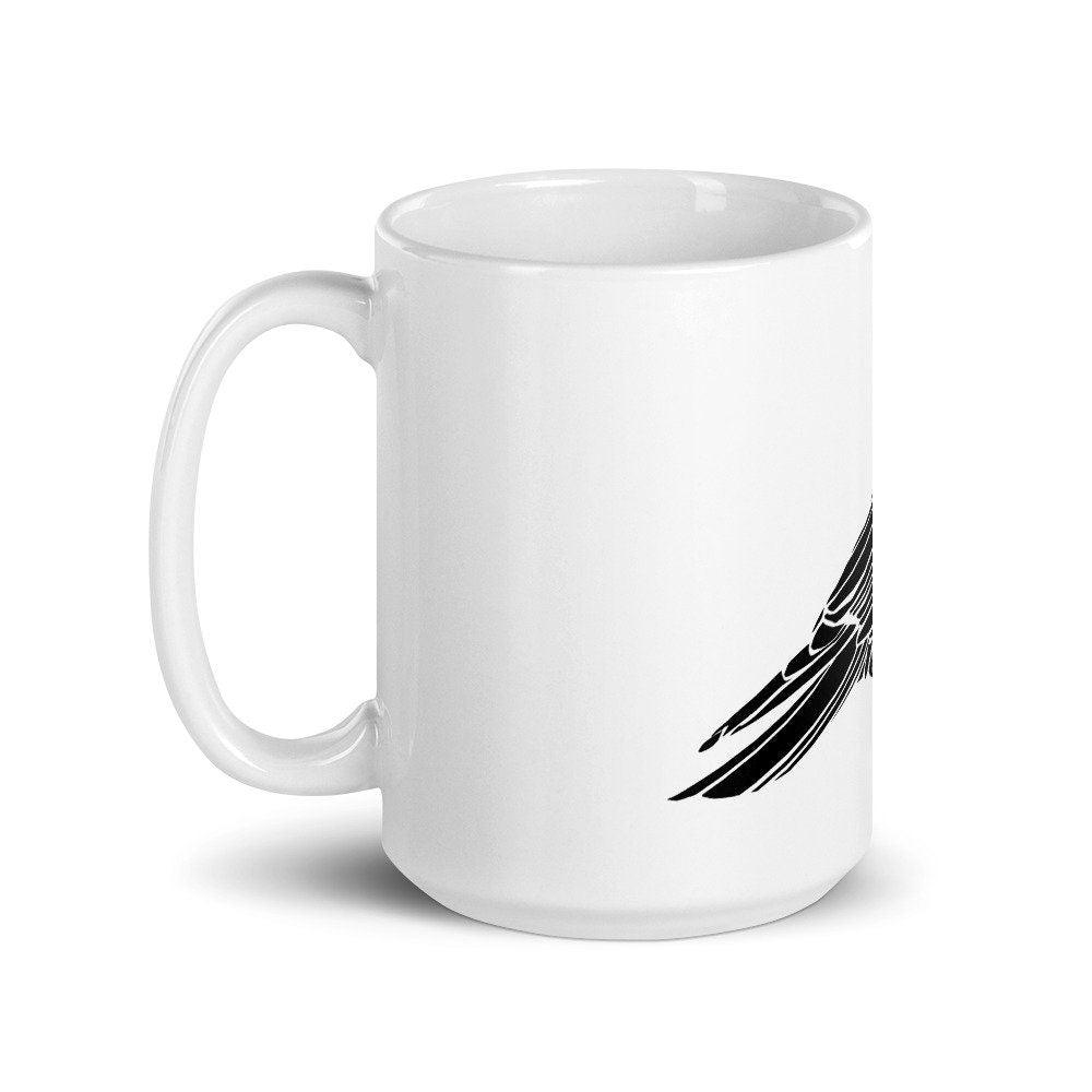 BellavanceInk: Coffee Mug With A Crow Illustration Wood Cut Style Graphic - BellavanceInk