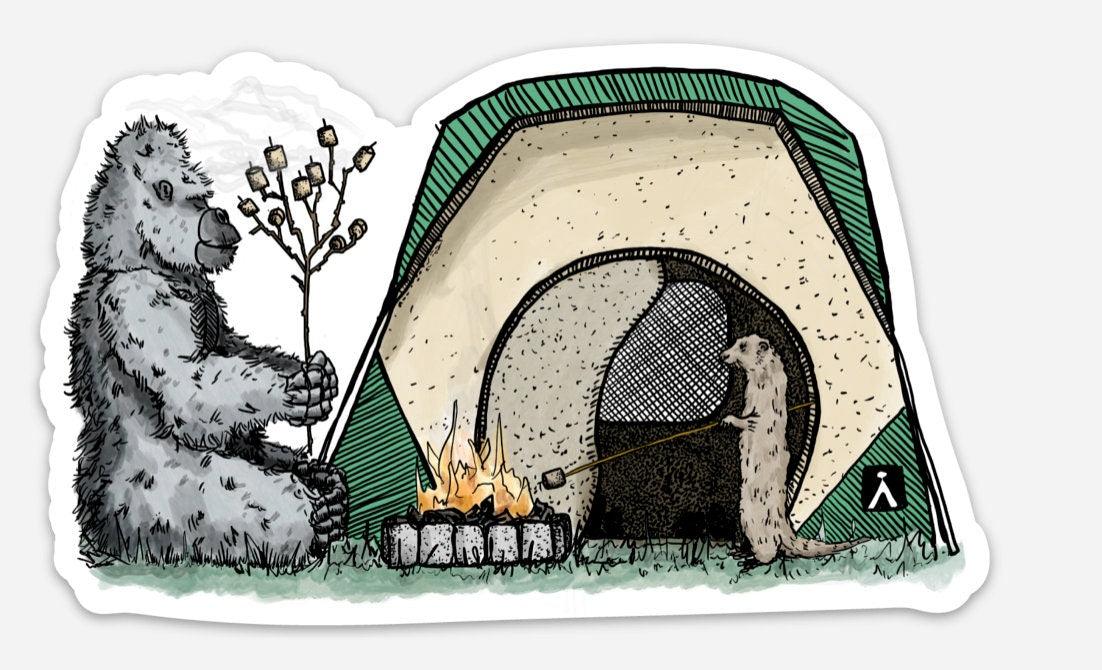 BellavanceInk: Gorilla and Otter Camping Vinyl Sticker Illustration - BellavanceInk