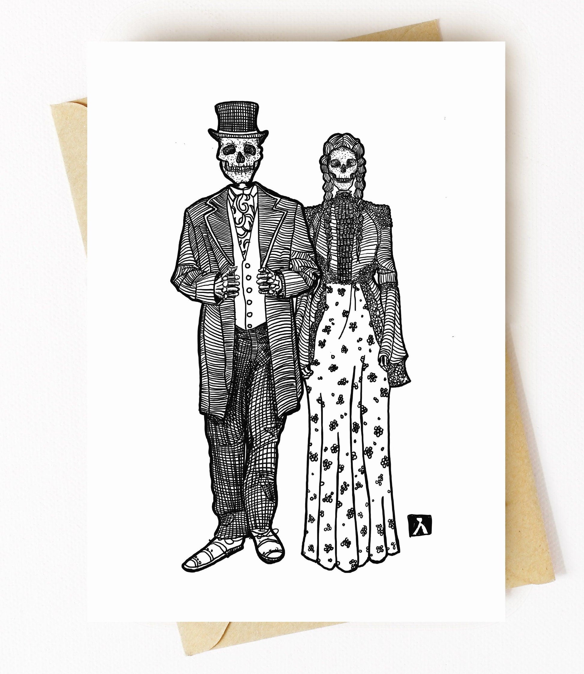 BellavanceInk: Wedding Congratulations Card With Two Skeletons Coffee 5 x 7 Inches - BellavanceInk
