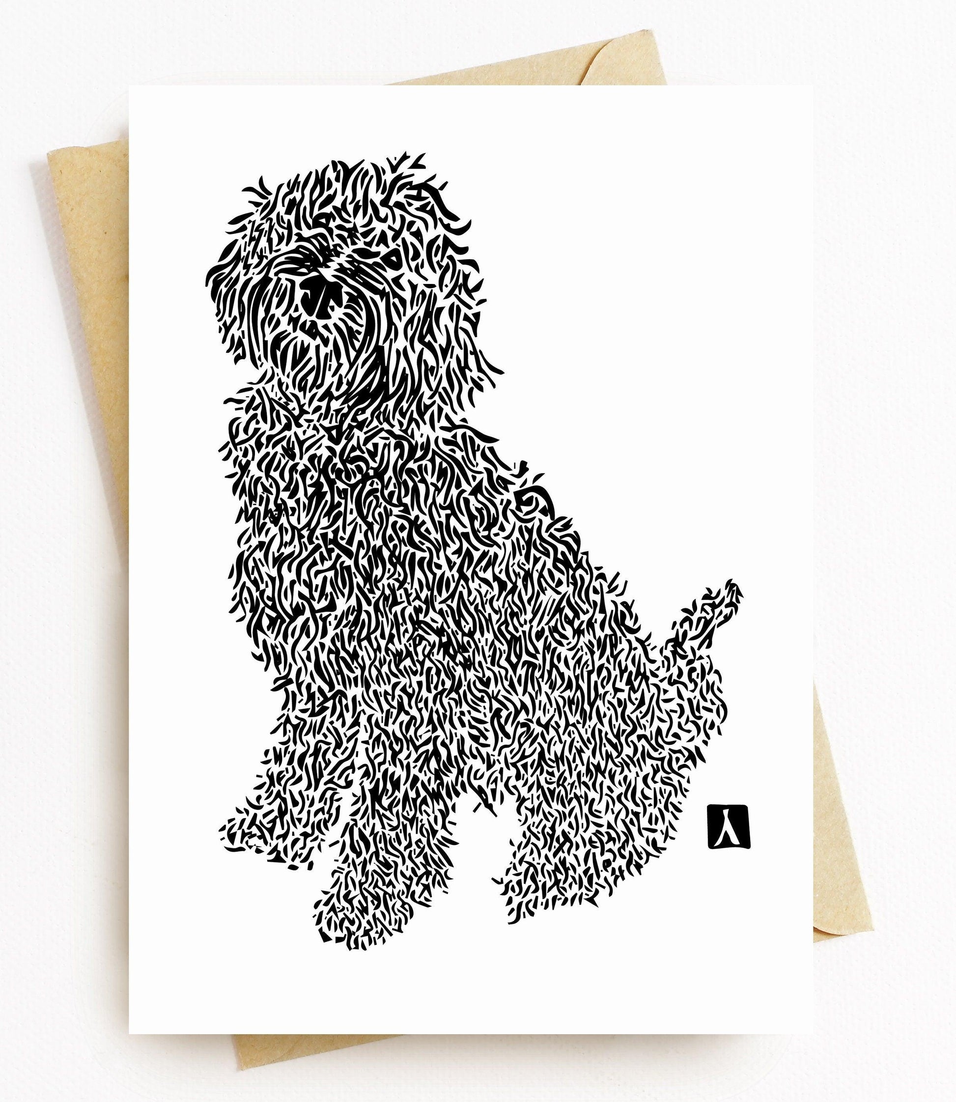 BellavanceInk: Greeting Card With A Sitting Labradoodle Dog 5 x 7 Inches - BellavanceInk