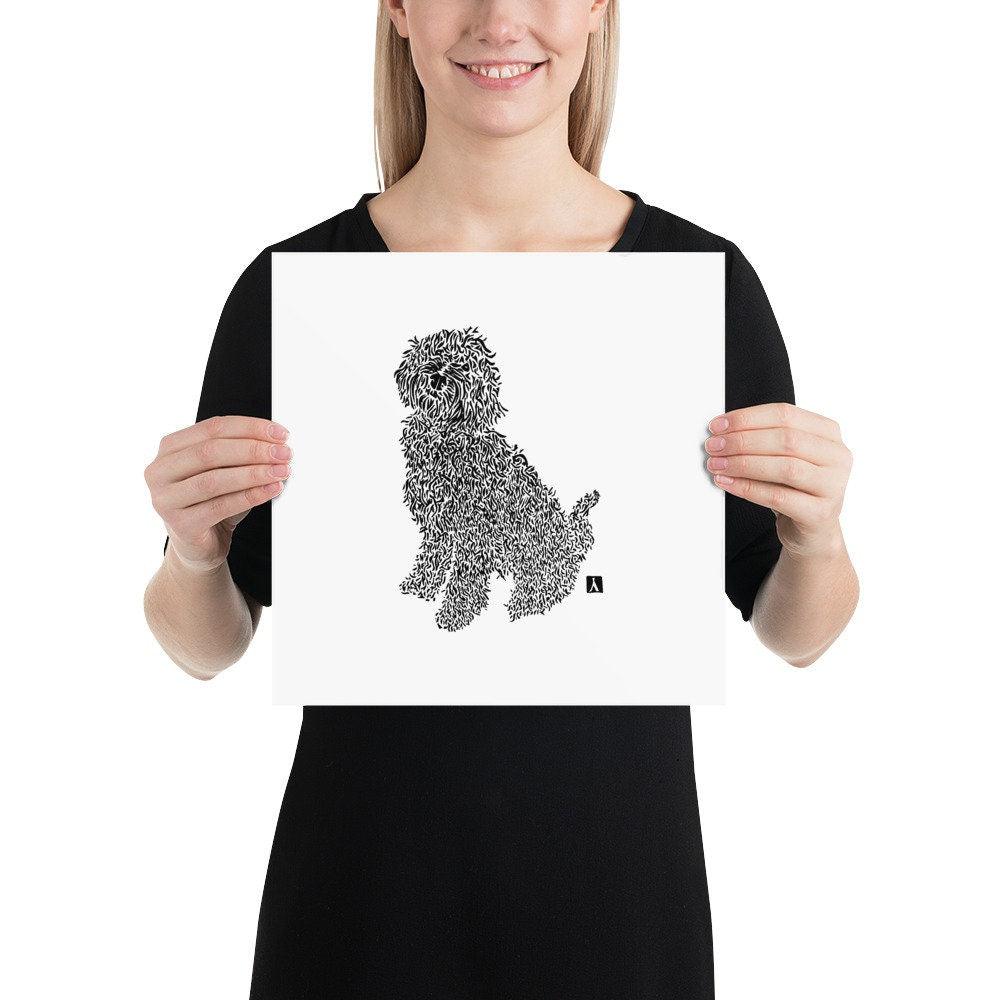 BellavanceInk: Pen & Ink Drawing of Sitting Labradoodle Dog - BellavanceInk