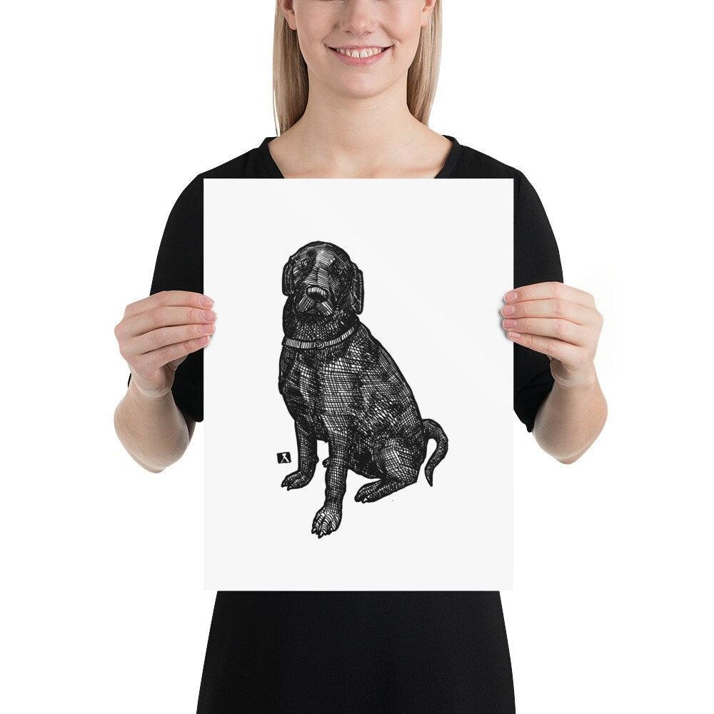 BellavanceInk: Pen & Ink Drawing of Sitting Black Labrador Retriever Black Lab Dog - BellavanceInk
