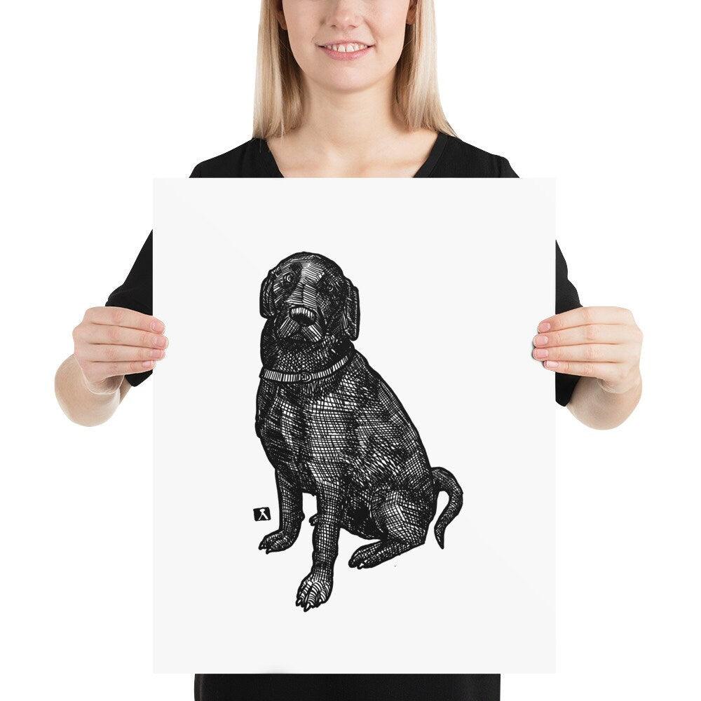 BellavanceInk: Pen & Ink Drawing of Sitting Black Labrador Retriever Black Lab Dog - BellavanceInk