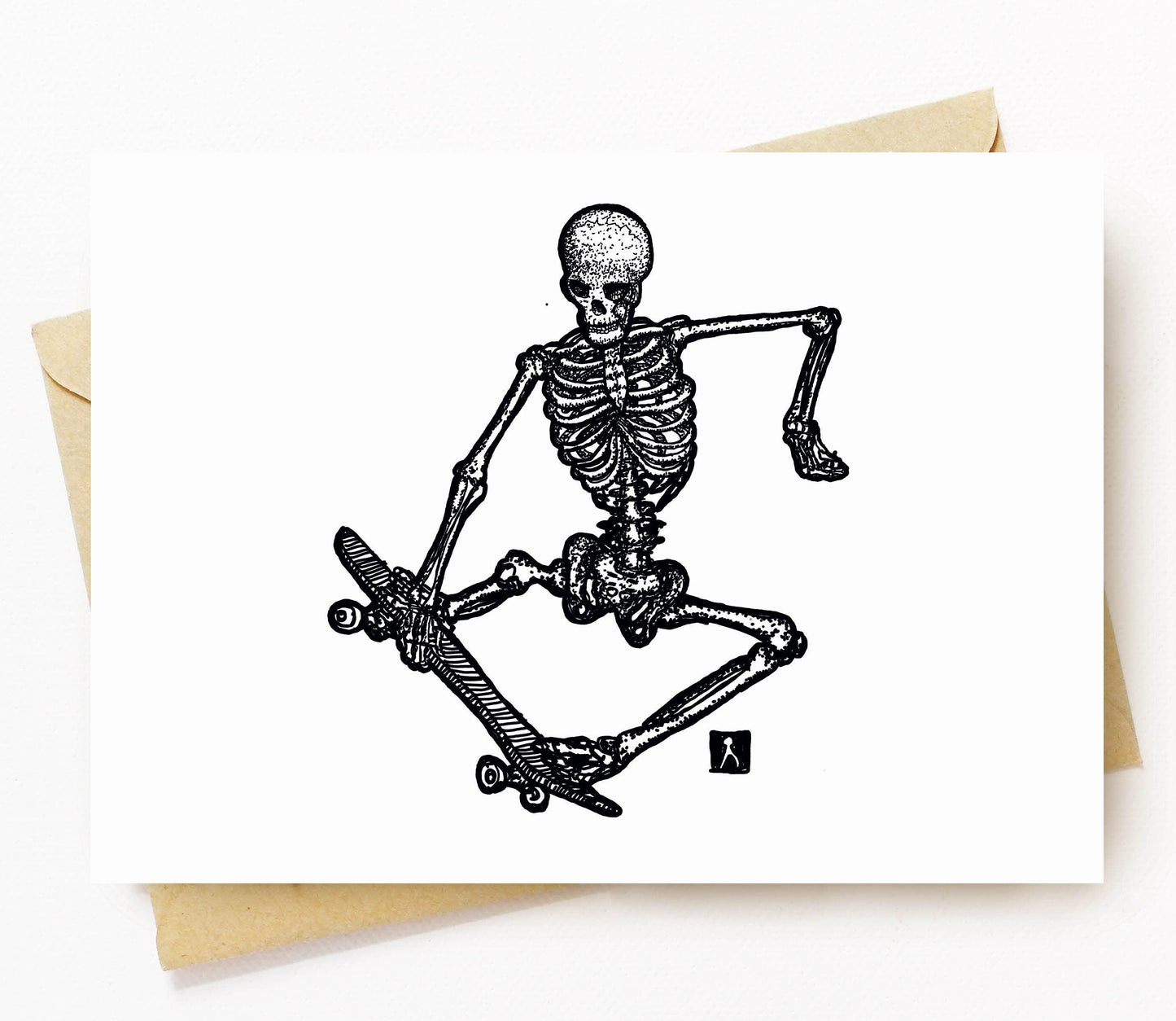 BellavanceInk: Greeting Card With Skeleton Skate Boarding 5 x 7 Inches - BellavanceInk