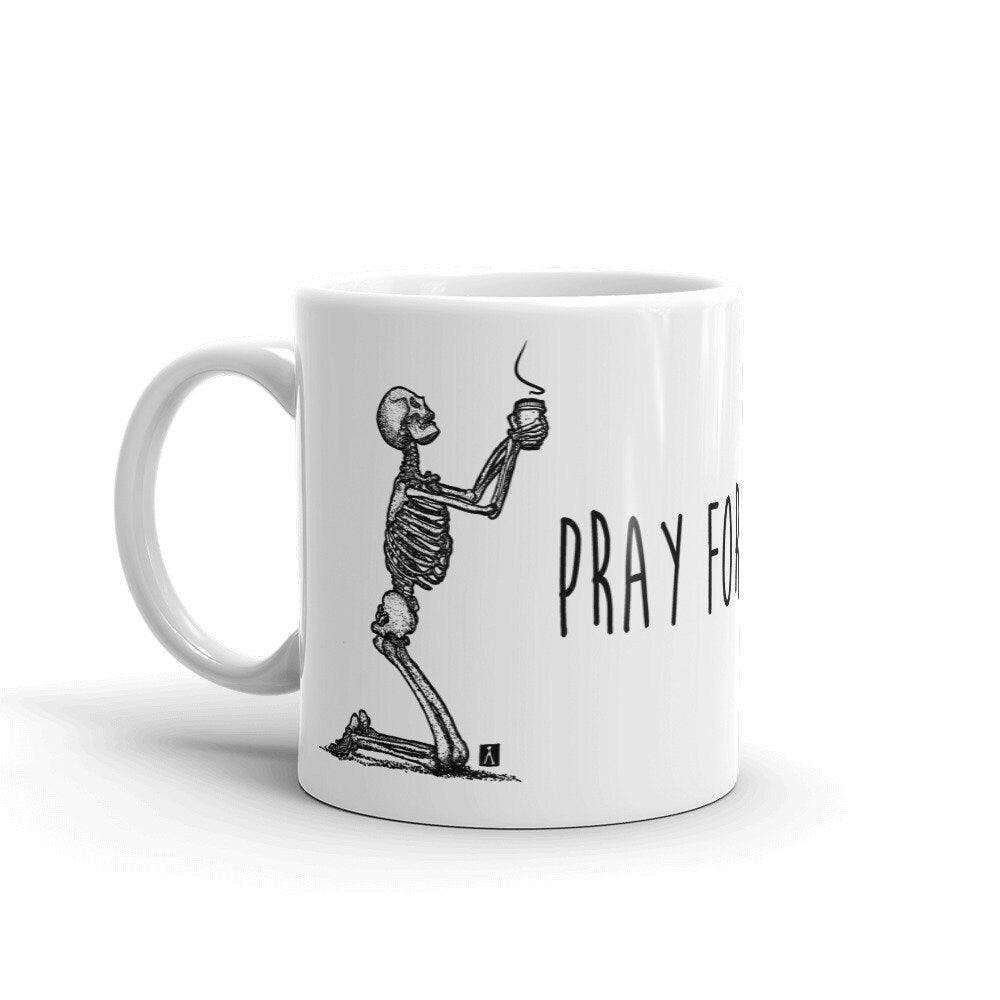 BellavanceInk: Coffee Mug With Pen & Ink Drawing Of Skeletons Praying For A Blessed Cup Of Coffee - BellavanceInk