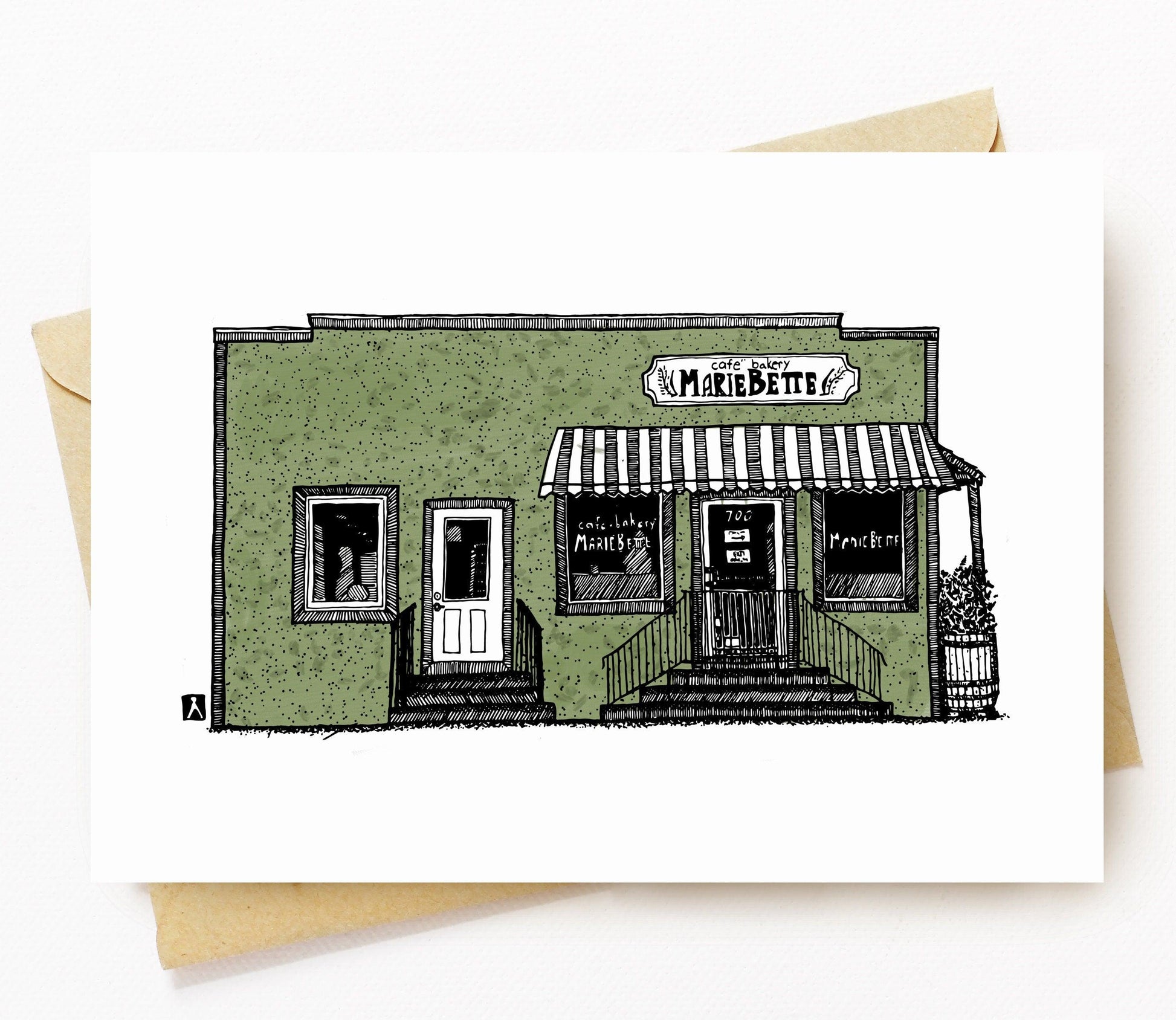BellavanceInk: Greeting Card With A Pen & Ink Drawing Of MarieBette Bakery in Charlottesville Virginia  5 x 7 Inches - BellavanceInk