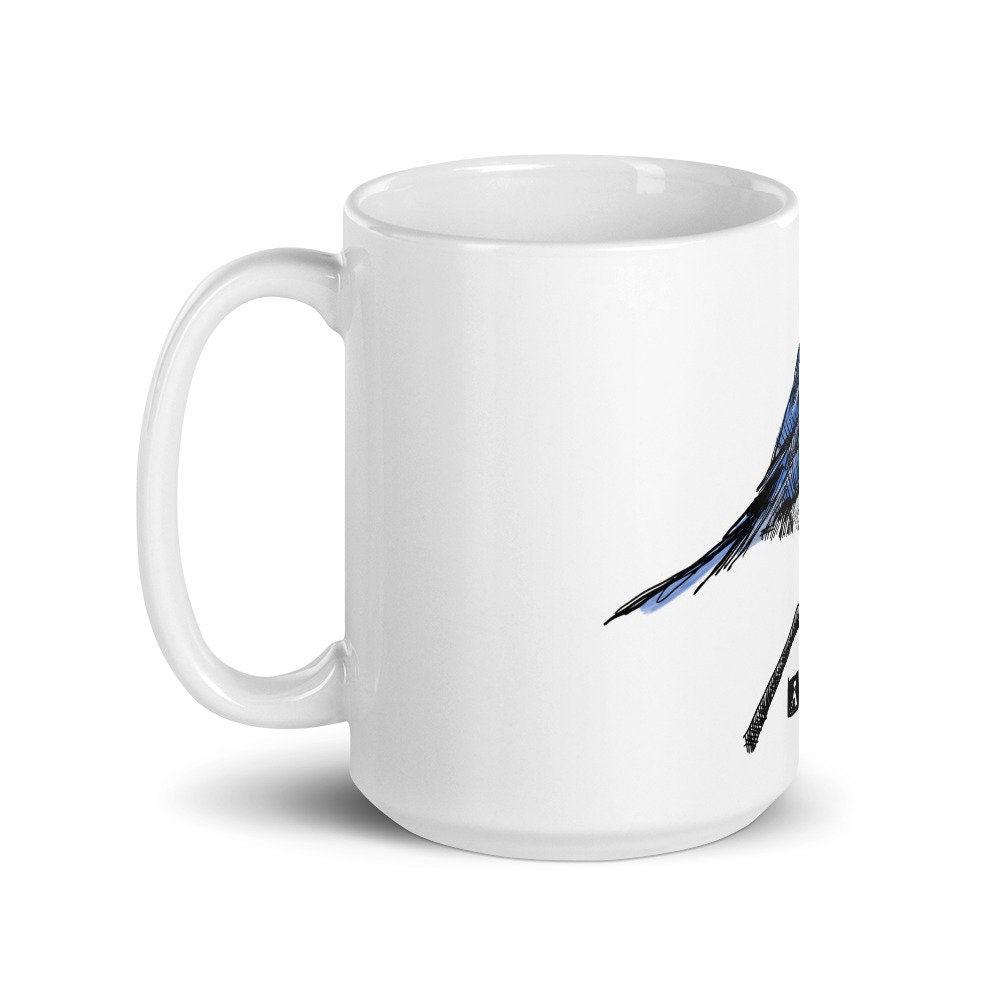 BellavanceInk: White Coffee Mug With Eastern Blue Bird Sitting On A Branch - BellavanceInk