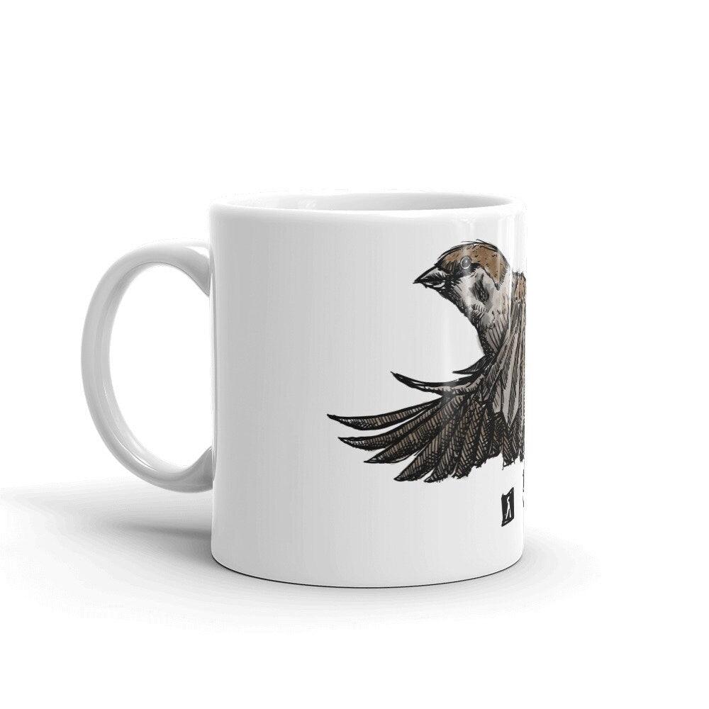 BellavanceInk: Coffee Mug With A New World Sparrow Pen & Ink Watercolor Illustration - BellavanceInk
