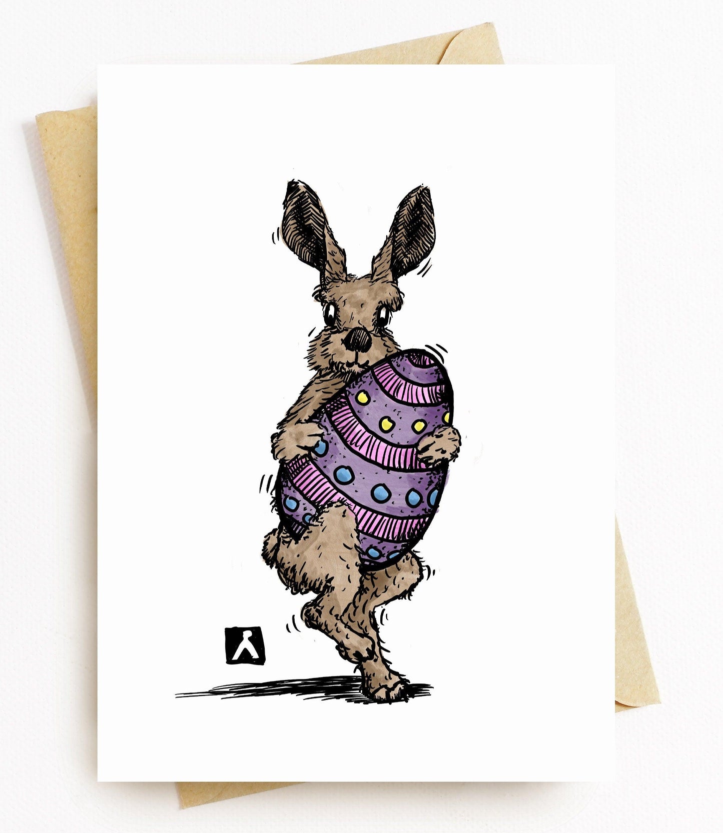 BellavanceInk: Easter Card With Easter Bunny Struggling To Hold An Easter Egg 5 x 7 Inches - BellavanceInk