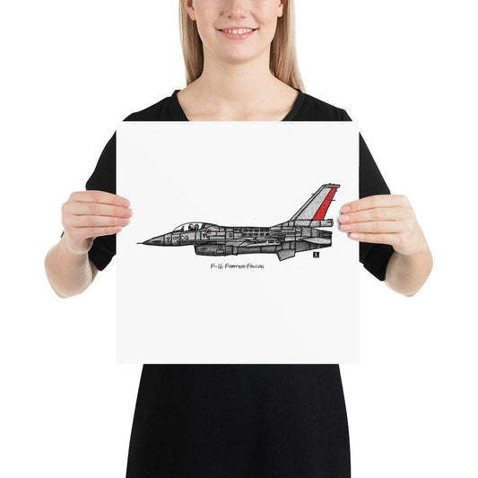 BellavanceInk: Pen & Ink Drawing/Watercolor of a F16 Fighting Falcon Jet - BellavanceInk