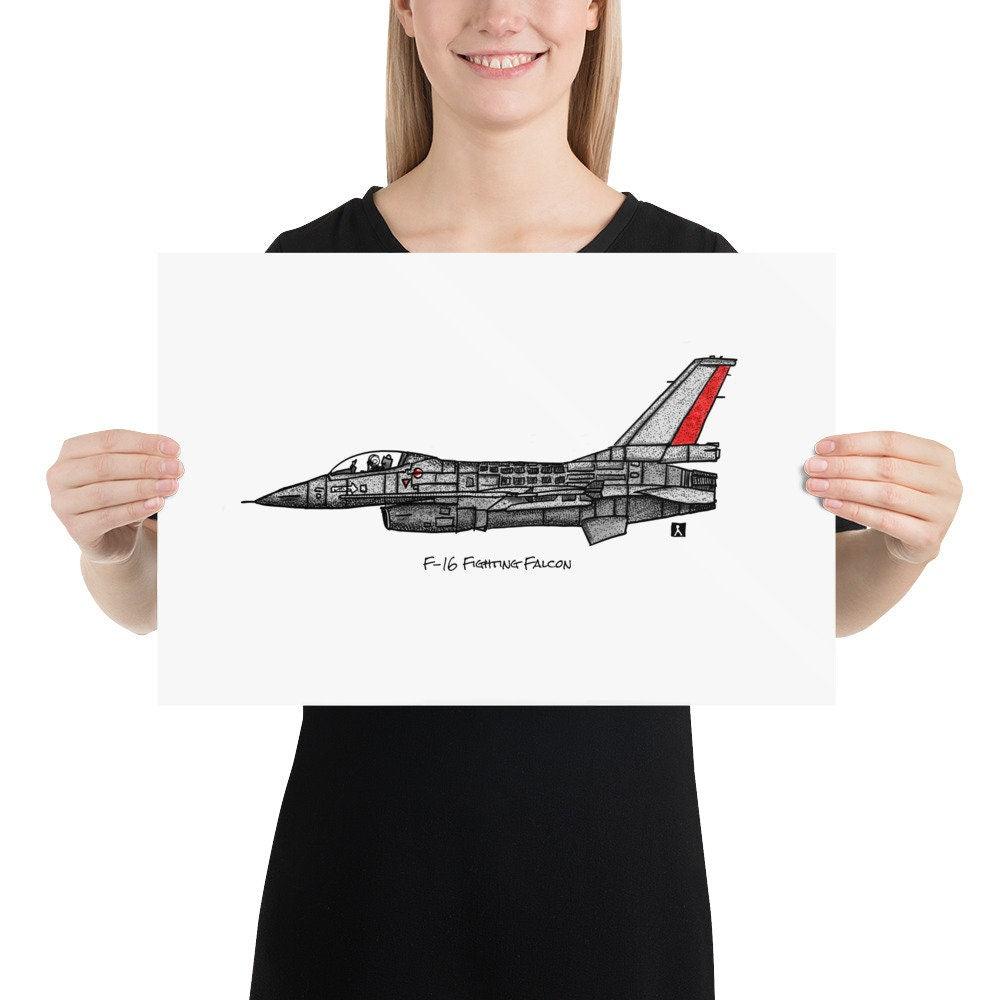 BellavanceInk: Pen & Ink Drawing/Watercolor of a F16 Fighting Falcon Jet - BellavanceInk