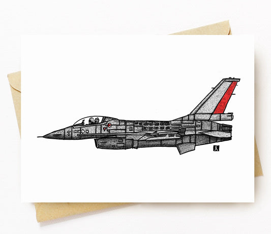 BellavanceInk: 5 x 7 Greeting Card With a F16 Fighting Falcon Illustration 5 x 7 Inches - BellavanceInk