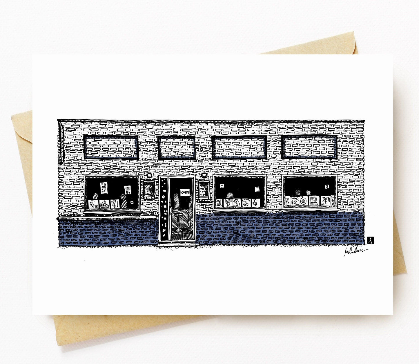 BellavanceInk: Greeting Card With A Pen & Ink Drawing Of The Blue Moon Diner In Charlottesville Along West Main St 5 x 7 Inches - BellavanceInk