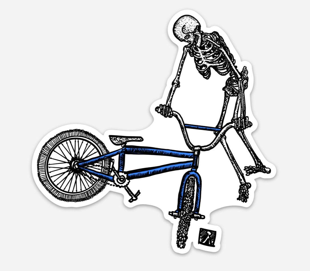BellavanceInk: Skeleton Doing Free Style Tricks On Their Bike Vinyl Sticker Hand Drawn Illustration - BellavanceInk