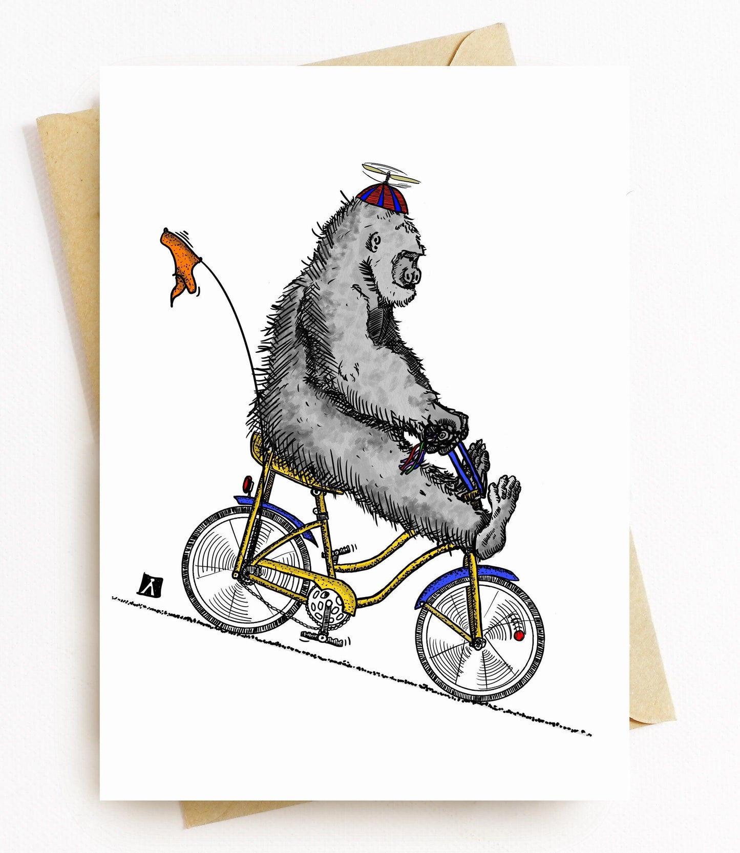 BellavanceInk: Greeting Card With A Gorilla Riding Down A Hill On Their Banana Seat Bike  5 x 7 Inches - BellavanceInk