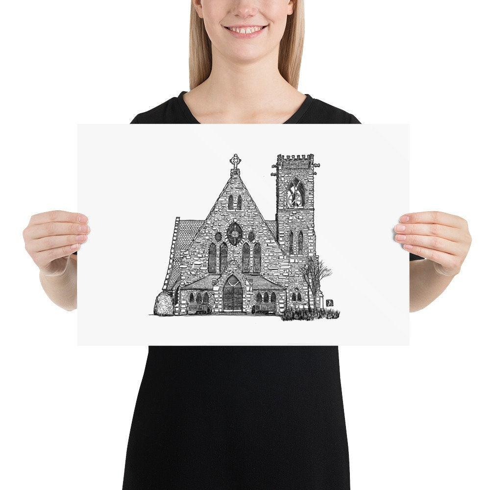 BellavanceInk: Limited Print of The Chapel In Charlottesville, Virginia Pen & Ink Drawing - BellavanceInk