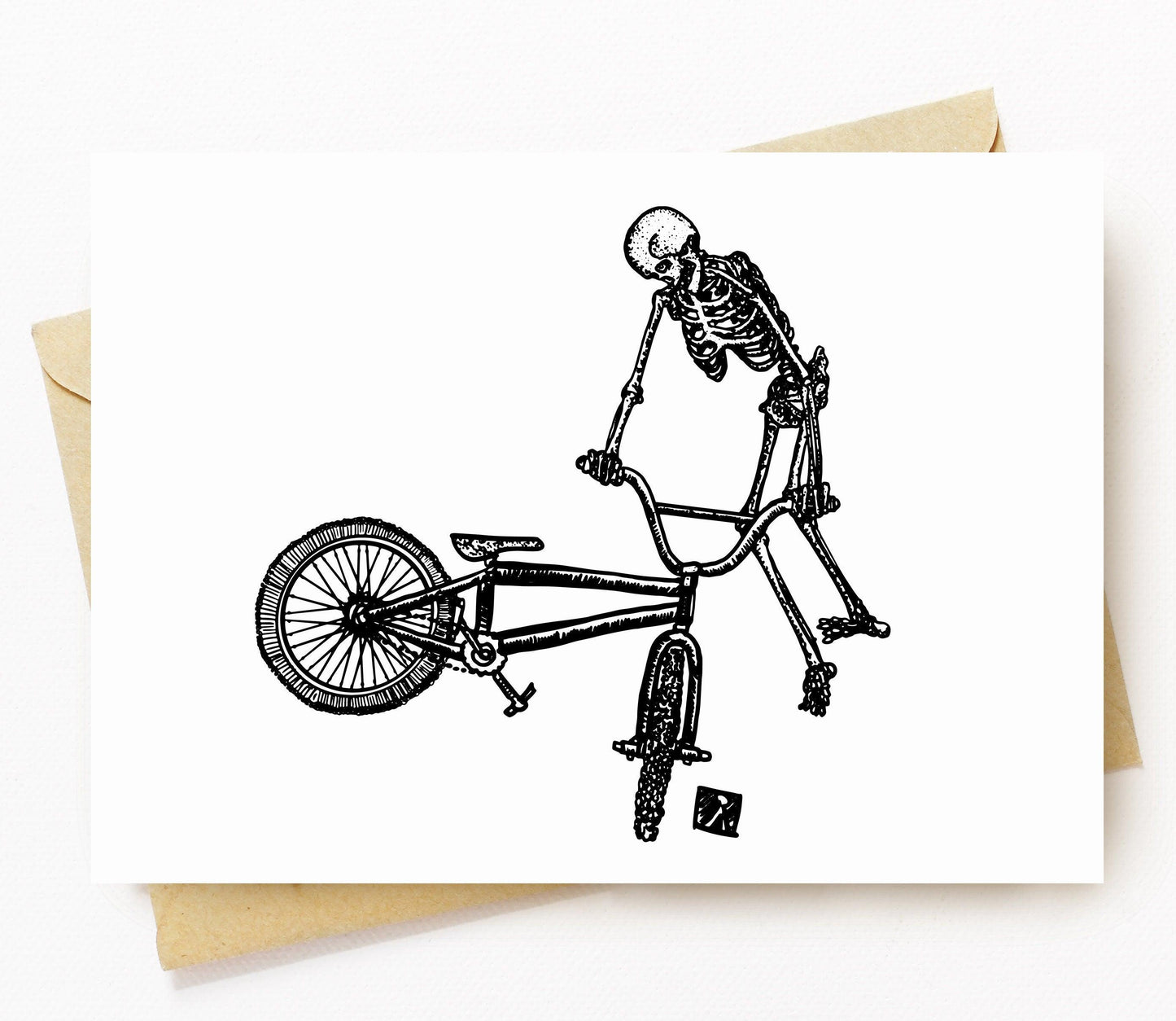 BellavanceInk: Greeting Card With Skeleton Freestyling On Their Trick Bike 5 x 7 Inches - BellavanceInk