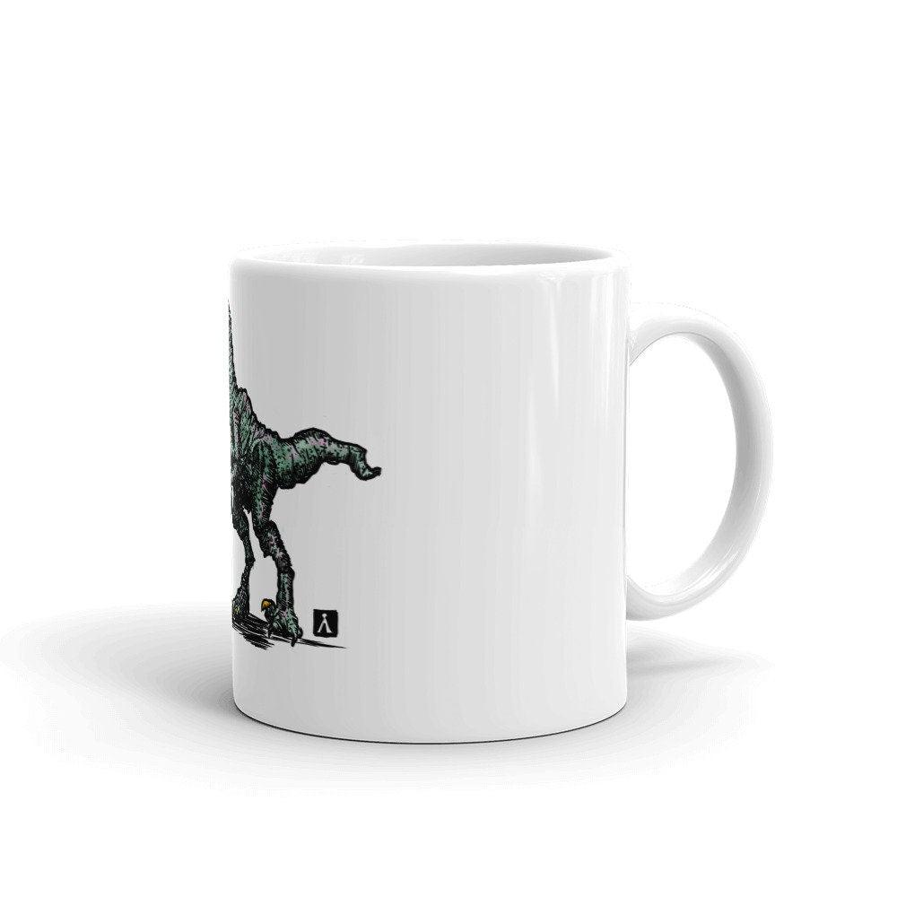 BellavanceInk: Coffee Mug With Mother/Father Velociraptor Dinosaur Walking Their Baby Pen & Ink Watercolor Design - BellavanceInk