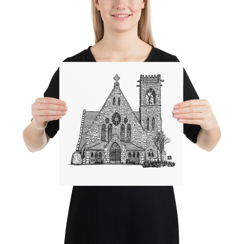 BellavanceInk: Limited Print of The Chapel In Charlottesville, Virginia Pen & Ink Drawing - BellavanceInk