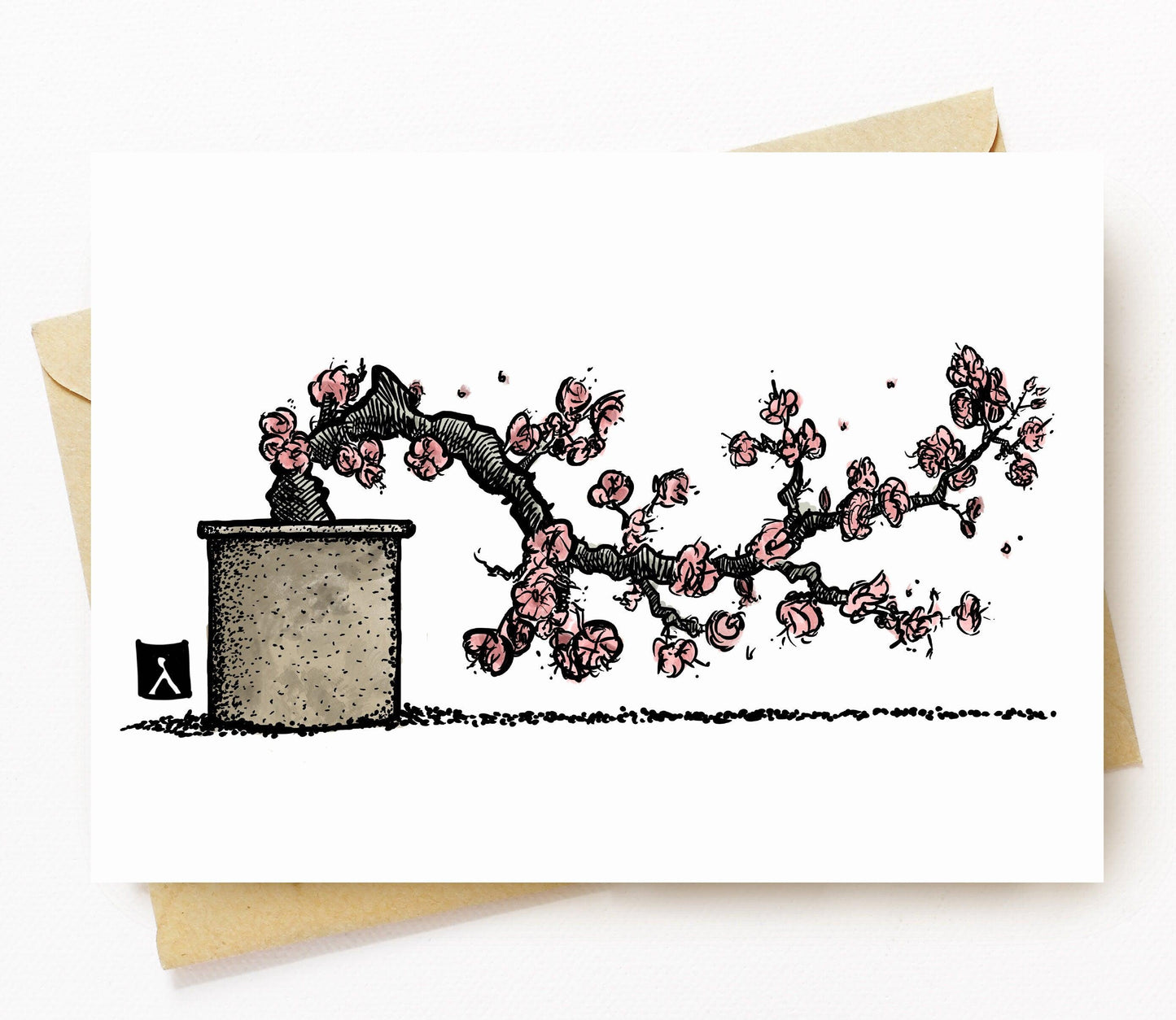 BellavanceInk: Greeting Card With A Pen & Ink Drawing With Watercolor of a Cherry Blossom Branch 5 x 7 Inches - BellavanceInk