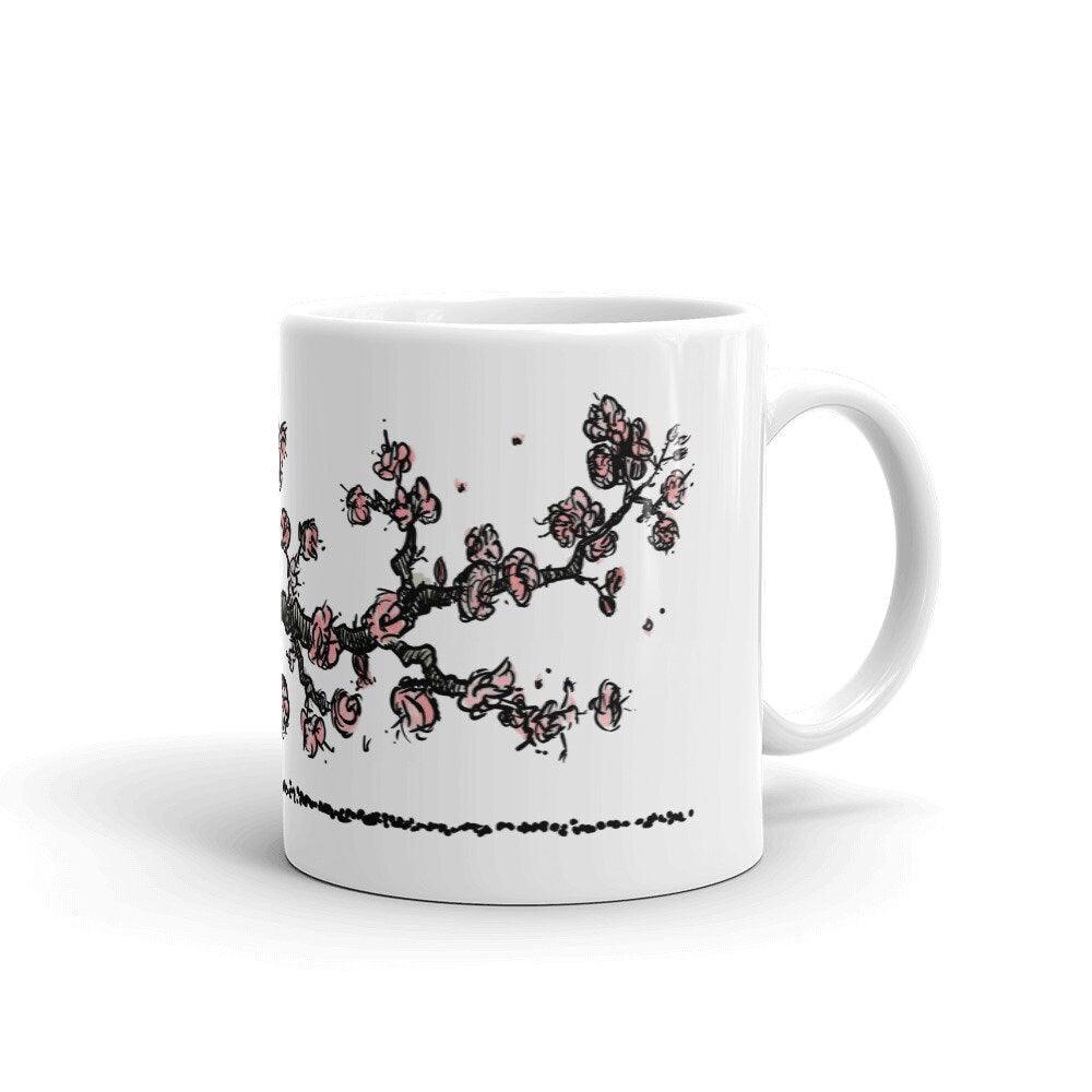 BellavanceInk: Cherry Tree Branch Pen & Ink Watercolor Illustration On A Coffee Mug - BellavanceInk