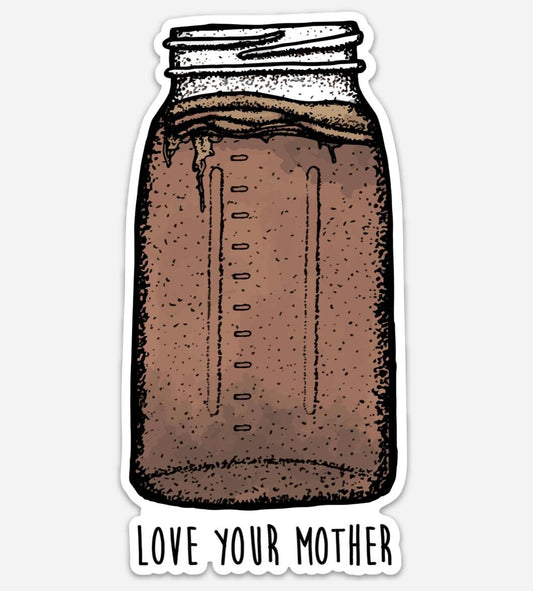 BellavanceInk: Kombucha Jar Sticker Love Your Mother Scoby Pen & Ink Illustration Vinyl Sticker - BellavanceInk