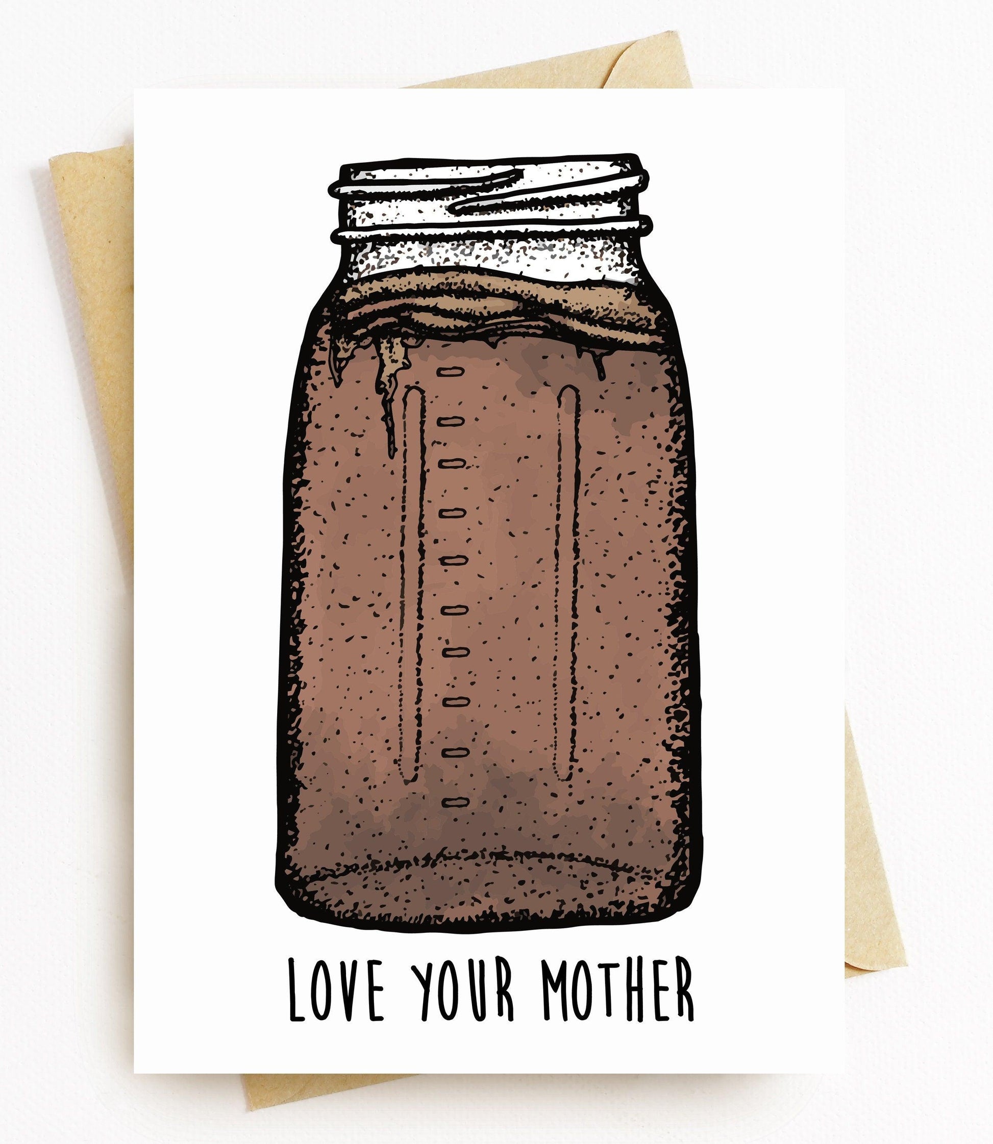 BellavanceInk: Greeting Card With Kombucha Jar With Mother Inside Love Your Mother Pen & Ink Watercolor Illustration 5 x 7 Inches - BellavanceInk