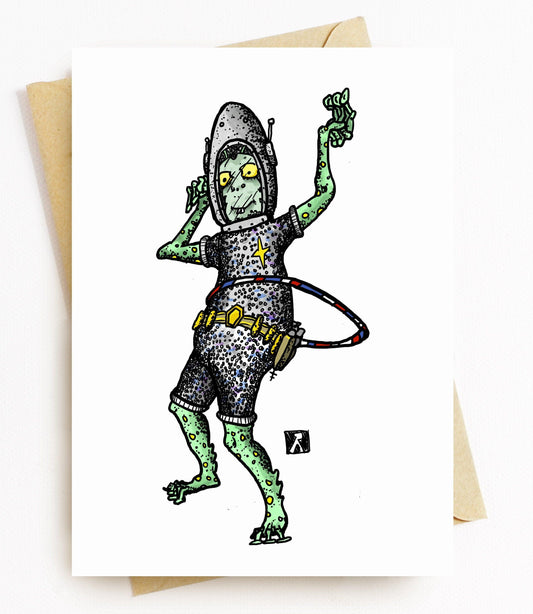 BellavanceInk: UFO Alien Dancing While Doing Using A Hula Hoop 5 x 7 Inches - BellavanceInk