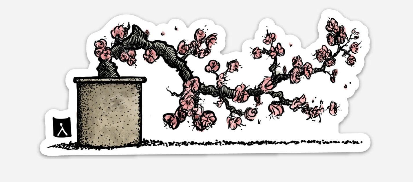 BellavanceInk: Cherry Blossom Bonsai Tree Vinyl Sticker Pen and Ink Illustration - BellavanceInk
