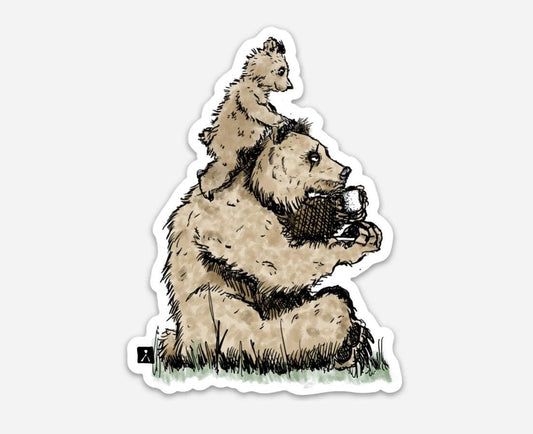 BellavanceInk: Bear Dad And Bear Cub Hanging Out Illustration On A Vinyl Sticker - BellavanceInk