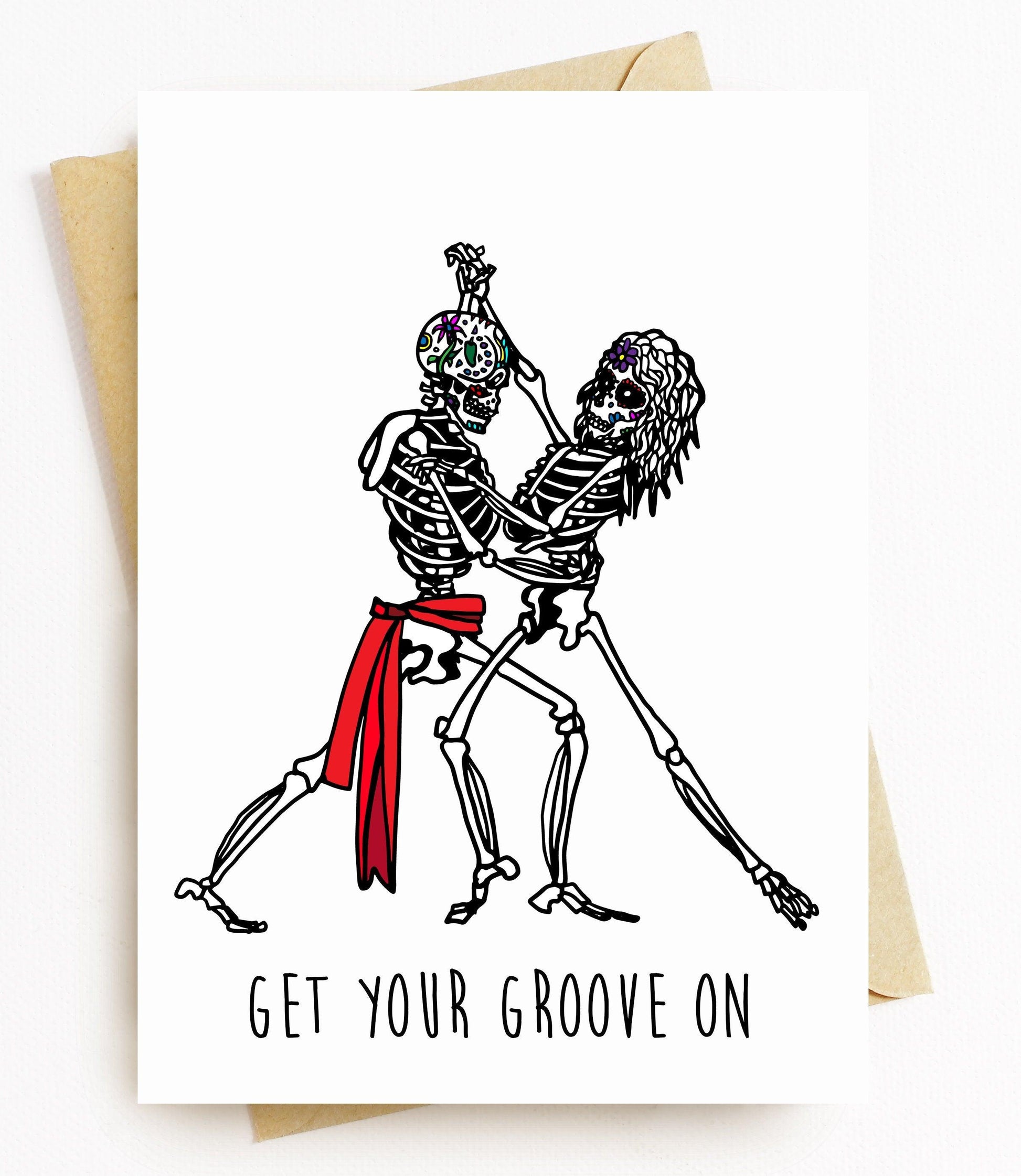 BellavanceInk: Greeting Card With Sugar Skull Skeletons Salsa Dancing 5 x 7 Inches - BellavanceInk