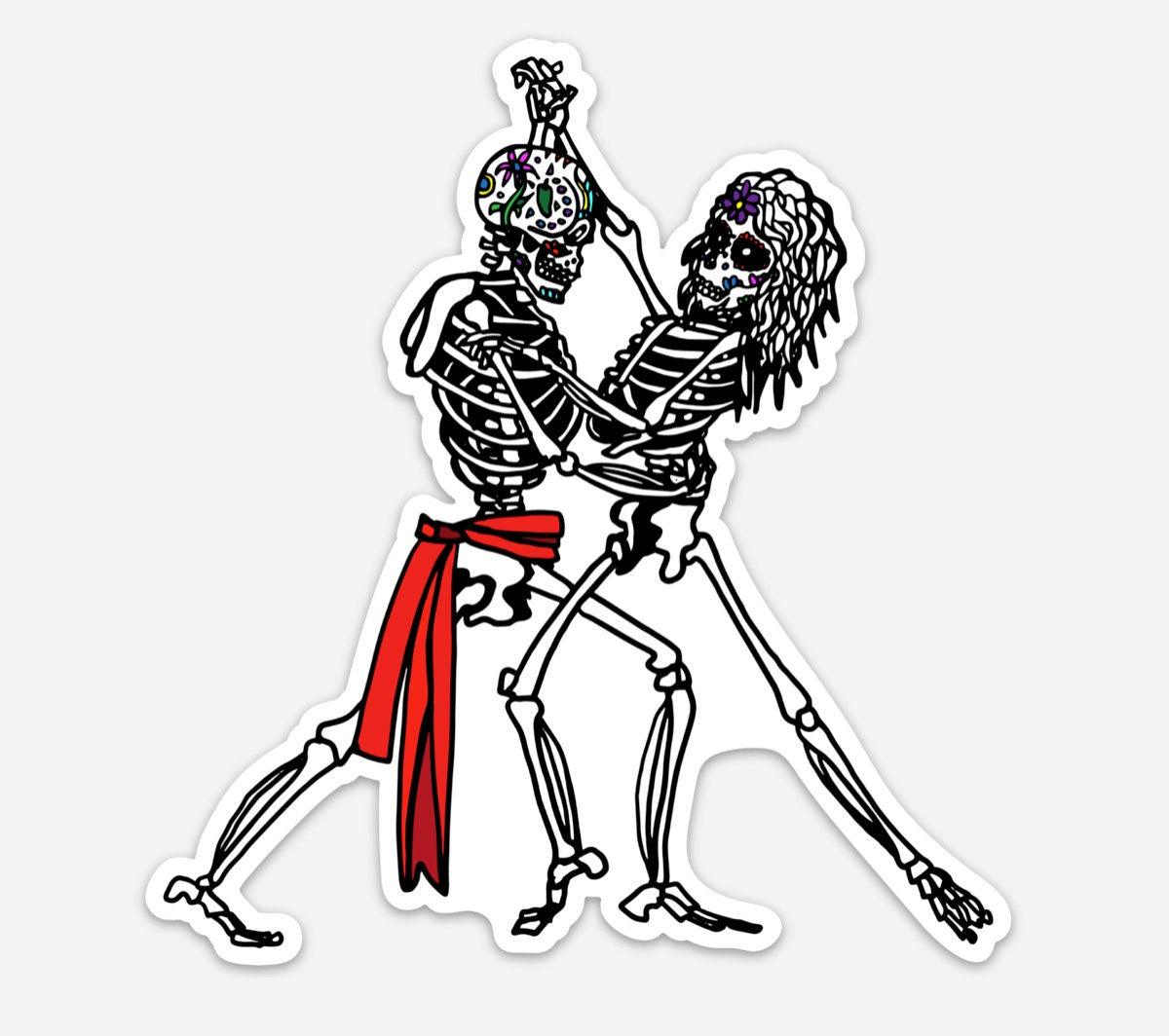 BellavanceInk: Skeletons Dancing The Salsa Vinyl Sticker Hand Drawn Illustration - BellavanceInk