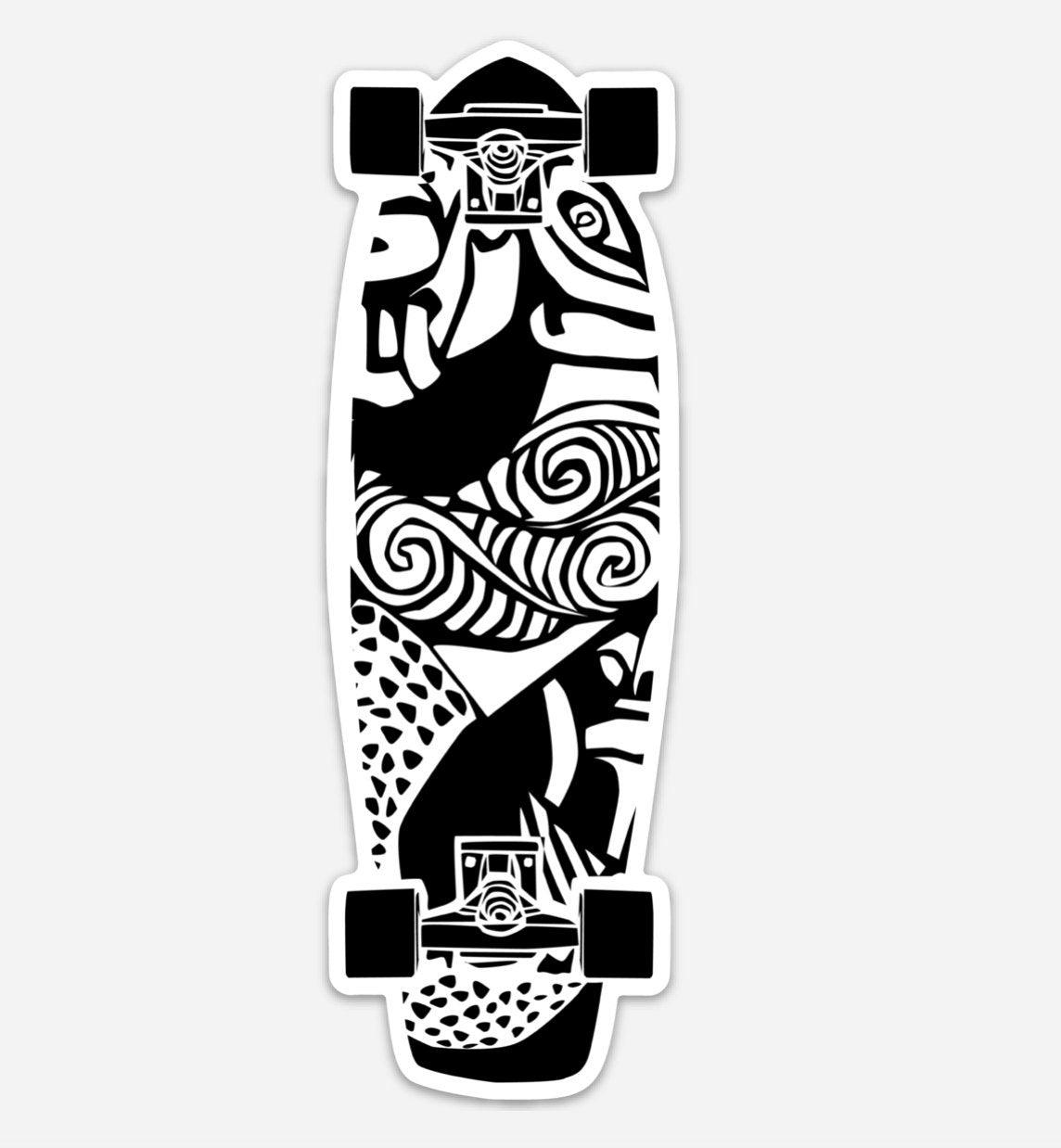 BellavanceInk: Skateboard Deck With Polynesian Art Vinyl Sticker Hand Drawn Illustration - BellavanceInk