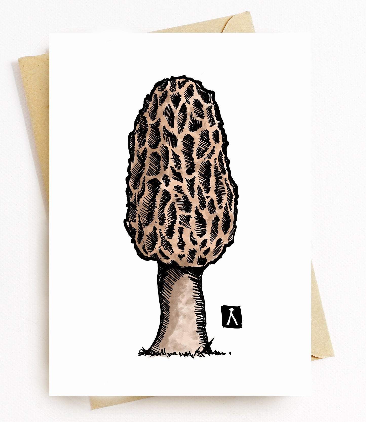 BellavanceInk: Greeting Card With a Pen & Ink Drawing/Watercolor of a Morel Mushroom - BellavanceInk