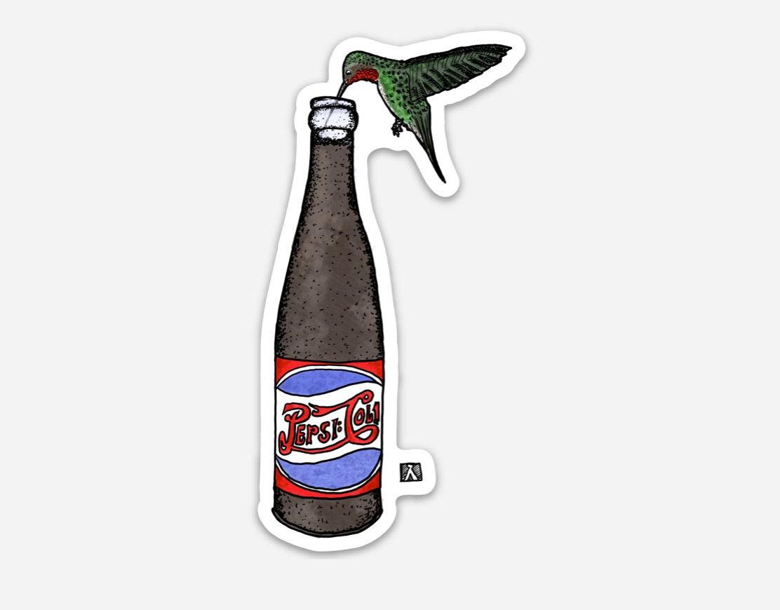 BellavanceInk: Hummingbird Sipping From A Bottle Of Soda Vinyl Sticker Illustration - BellavanceInk
