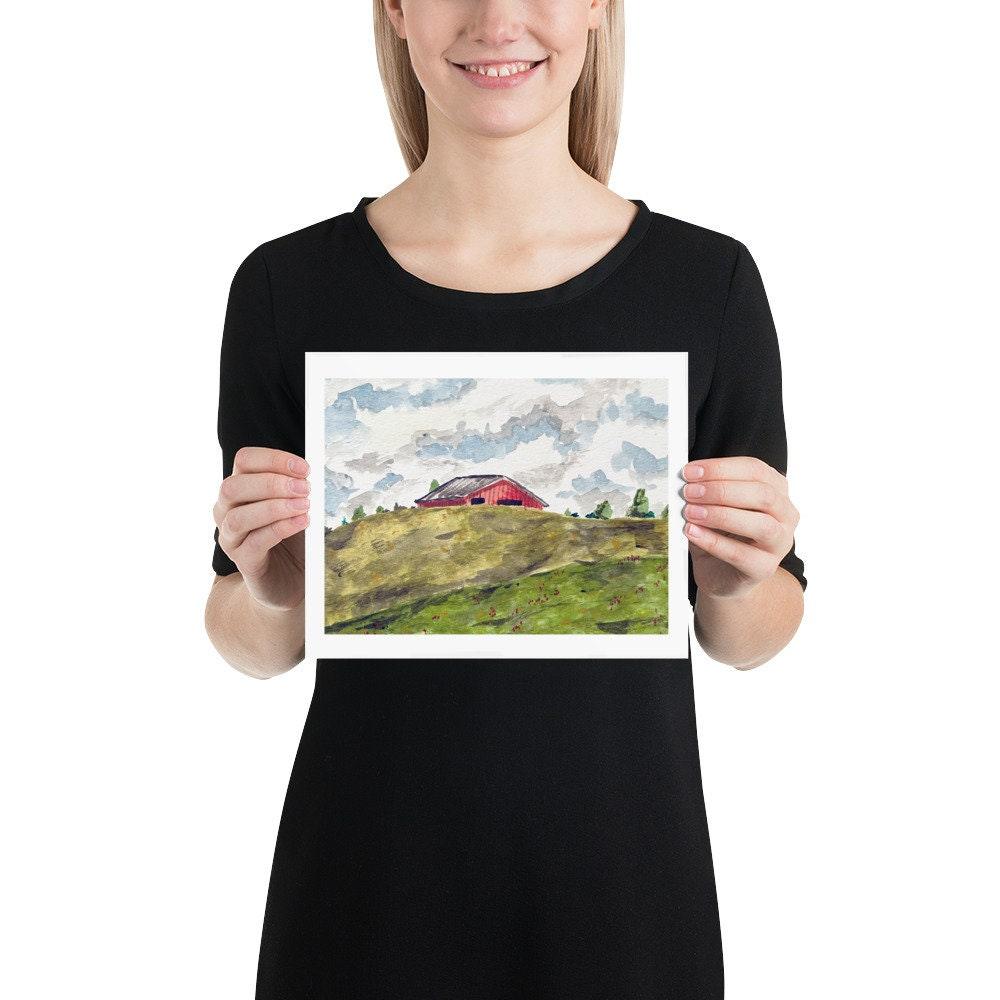 BellavanceInk: 8 x 10 Watercolor Print Of A Barn Behind The Hills In Ivy Virginia - BellavanceInk