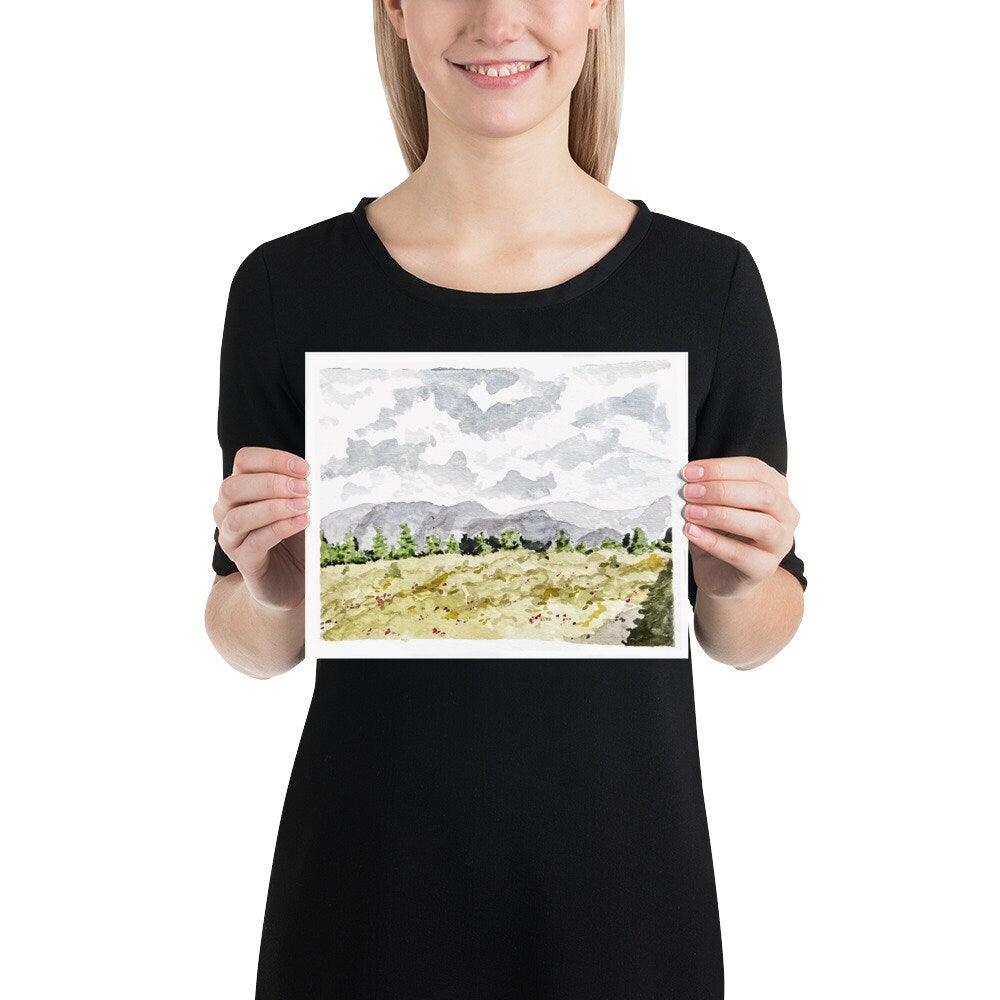 BellavanceInk: 8 x 10 Watercolor Print Of The Mountains And Meadow in Crozet Virginia - BellavanceInk