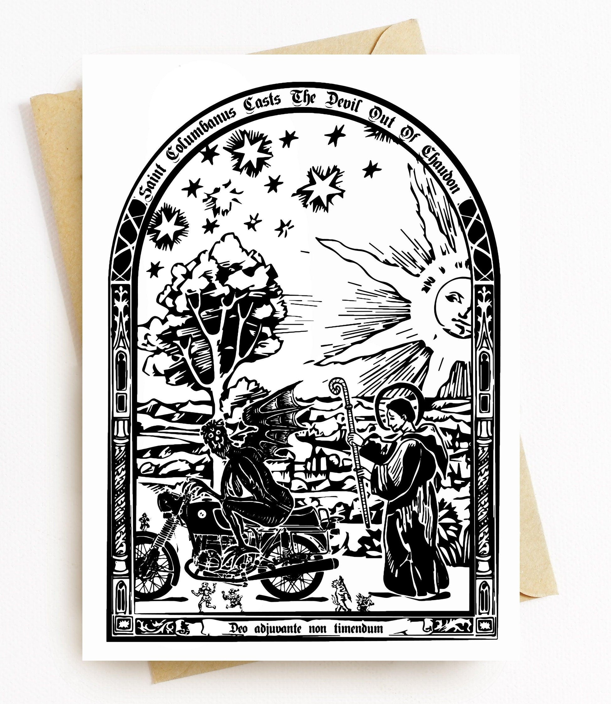 BellavanceInk: Greeting Card Of Saint Columbanus Patron Saint Of Motorcyclists 5 x 7 Inches - BellavanceInk
