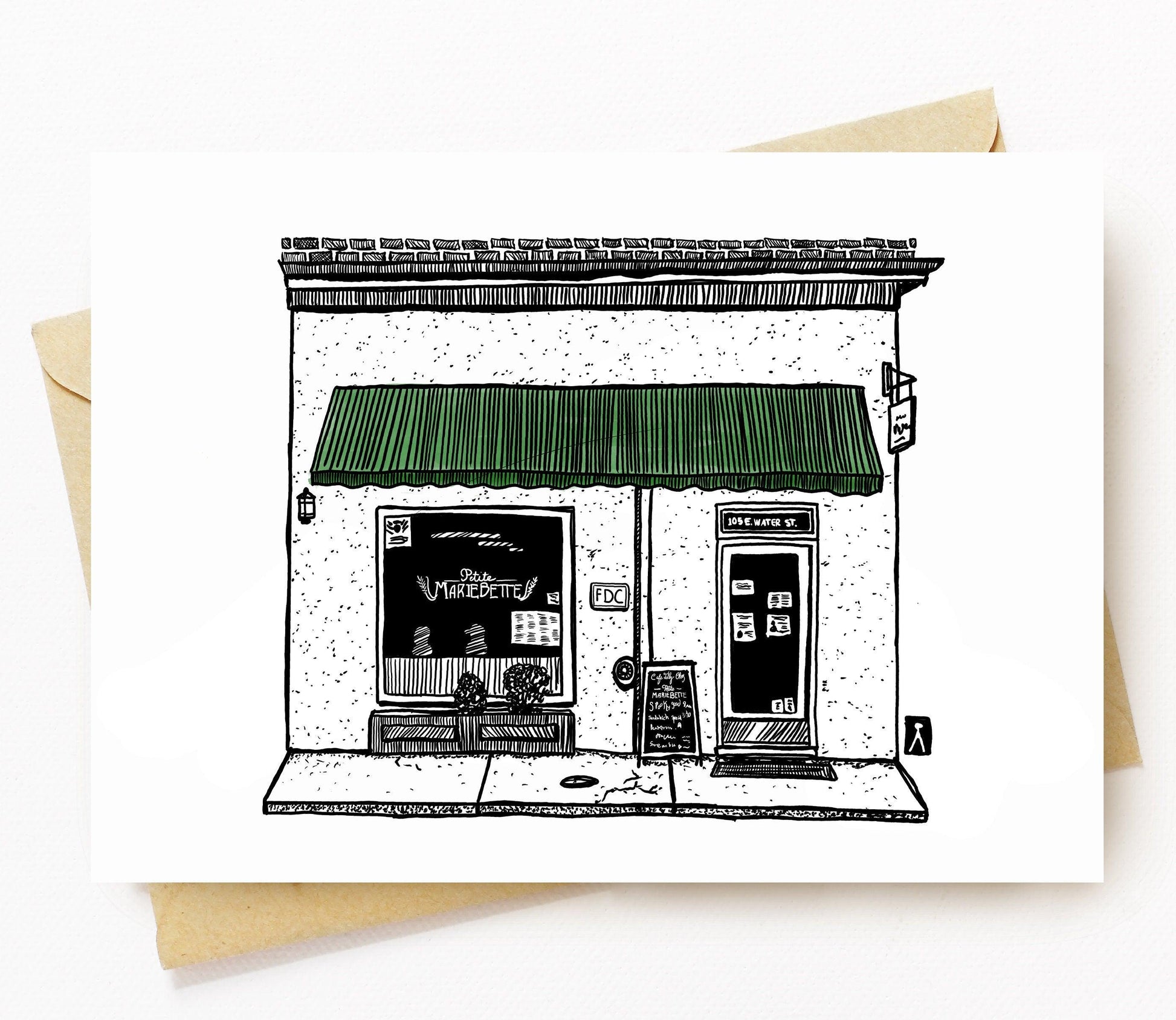 BellavanceInk: Greeting Card With A Pen & Ink Drawing Of MarieBette Petite Bakery in Charlottesville Virginia  5 x 7 Inches - BellavanceInk