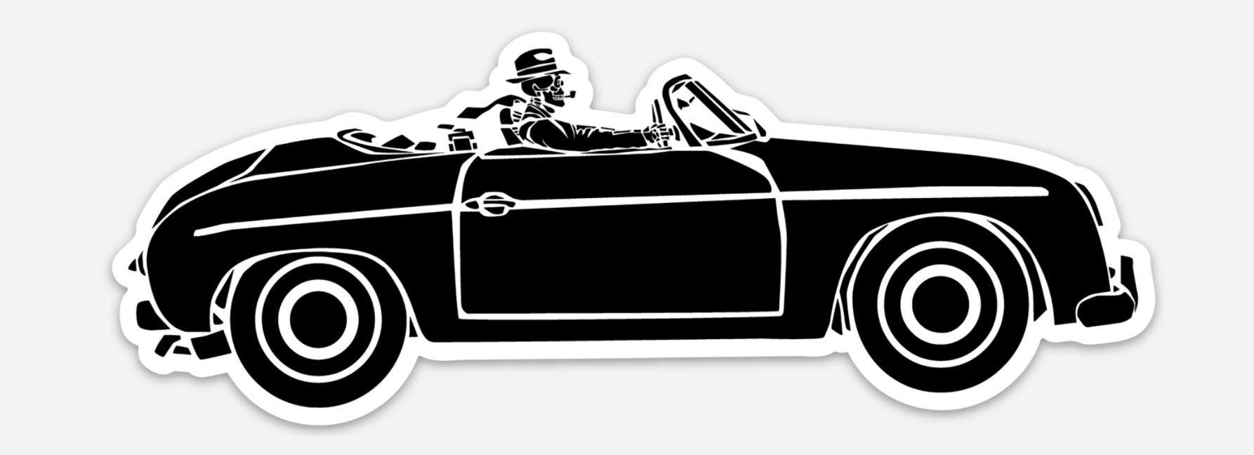 BellavanceInk: Death Driving His Vintage German Sports Car Convertible On Holiday Vinyl Sticker Illustration - BellavanceInk