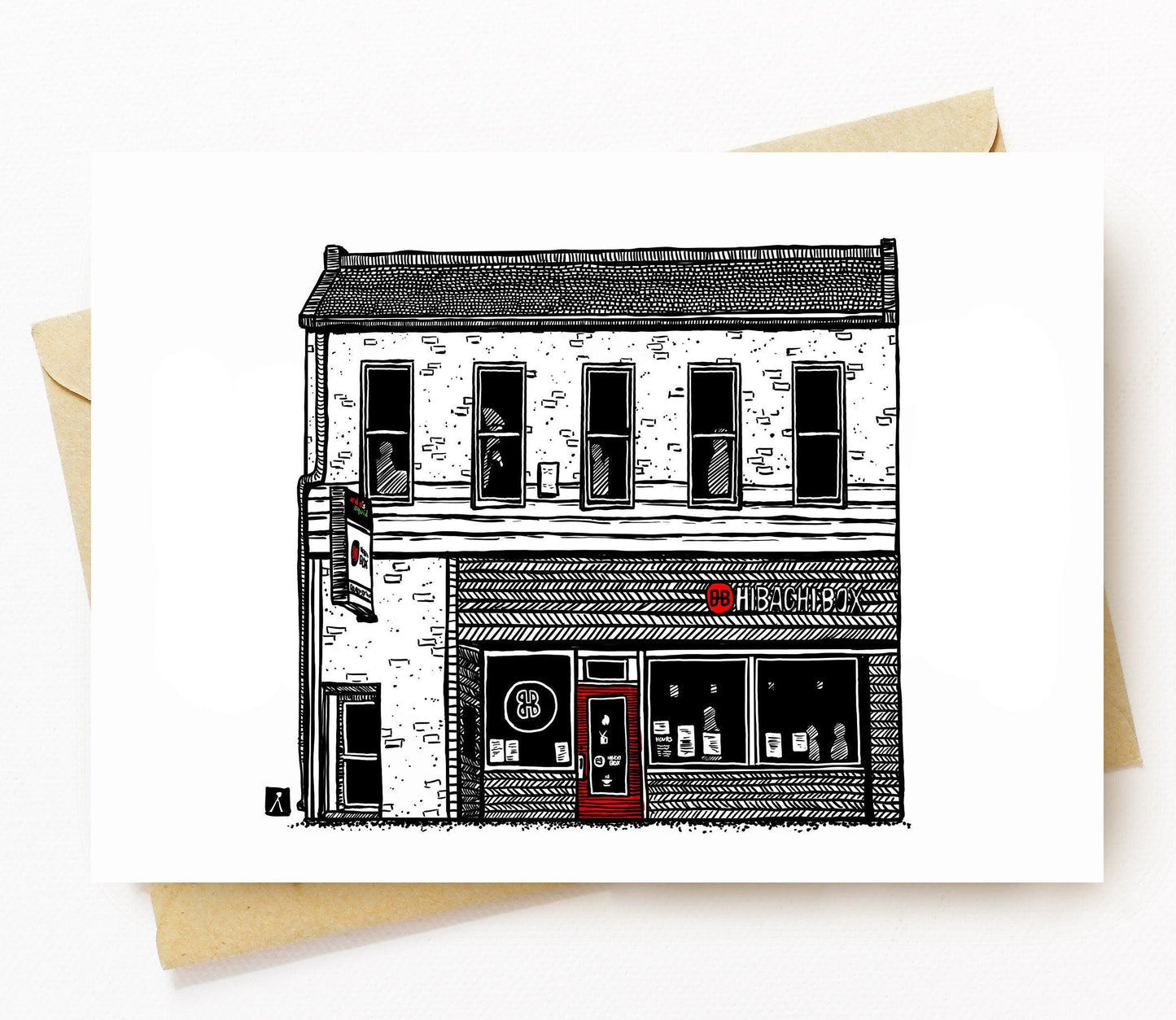 BellavanceInk: Cultural Landmark Greeting Card With A Pen & Ink Drawing Of Edo Squid And The Hibachi Box In Richmond Virginia 5 x 7 Inches - BellavanceInk