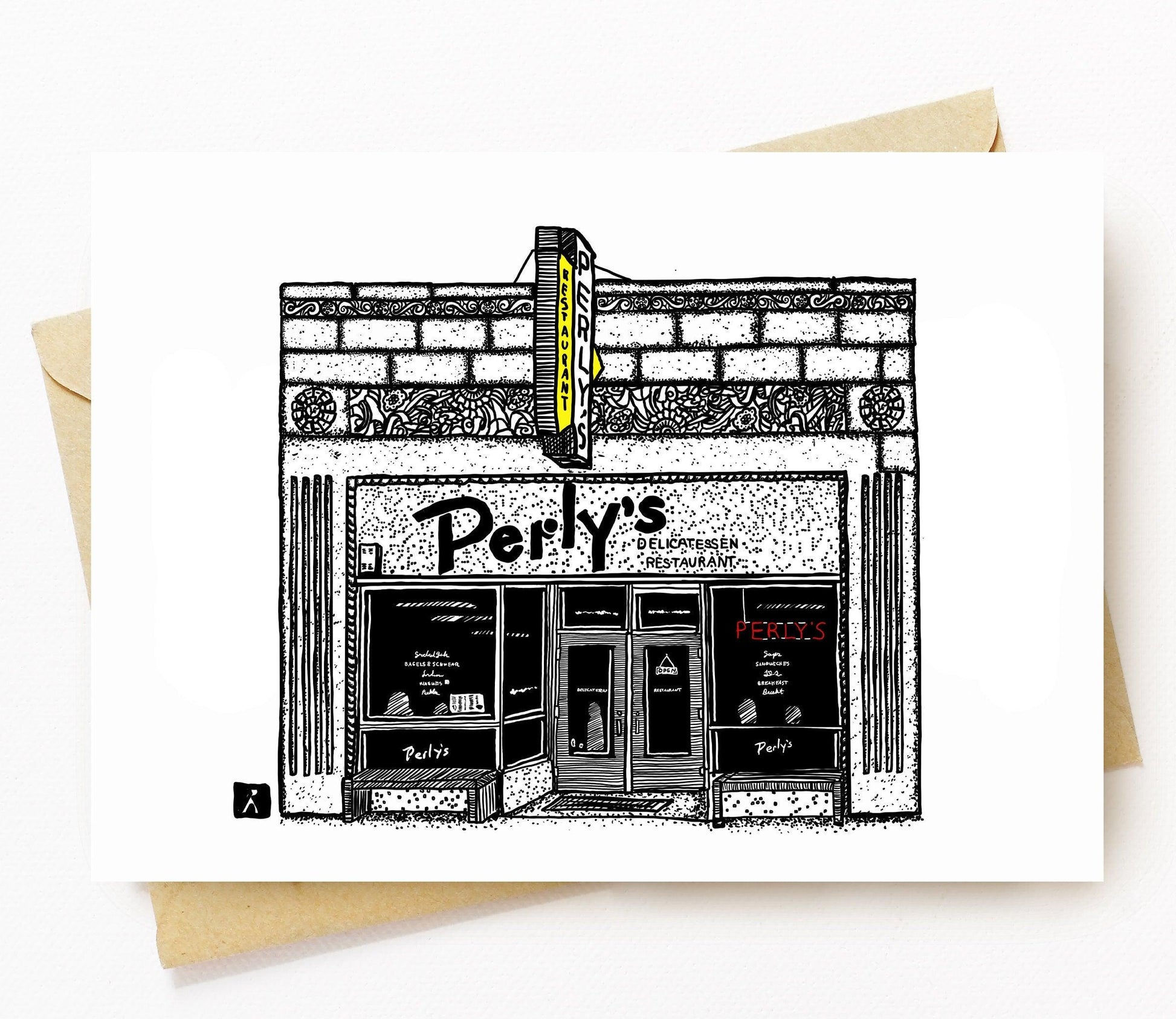 BellavanceInk: Cultural Landmark Greeting Card With A Pen & Ink Drawing Of Pearly's Restaurant  In Richmond Virginia 5 x 7 Inches - BellavanceInk